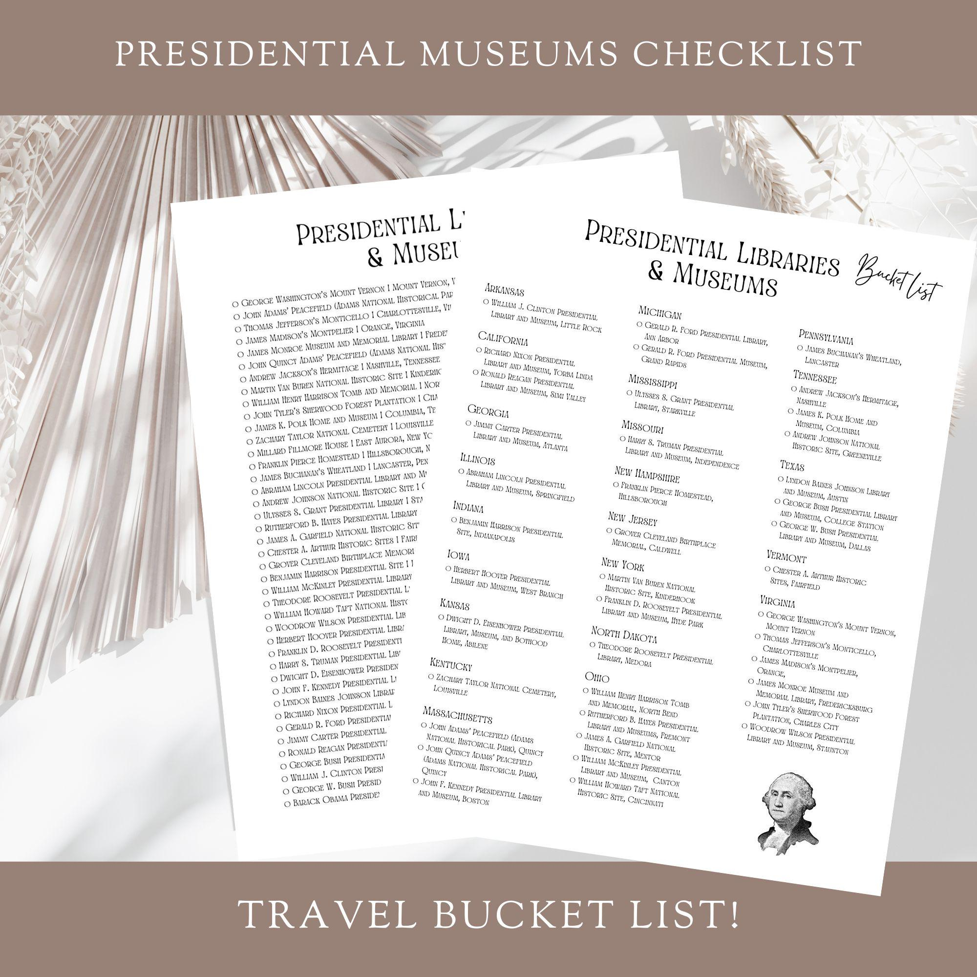 Checkliste Für Bibliotheken &amp;amp; Museen: Usa Travel Bucket List (Pdf pertaining to Printable List Of Presidential Libraries