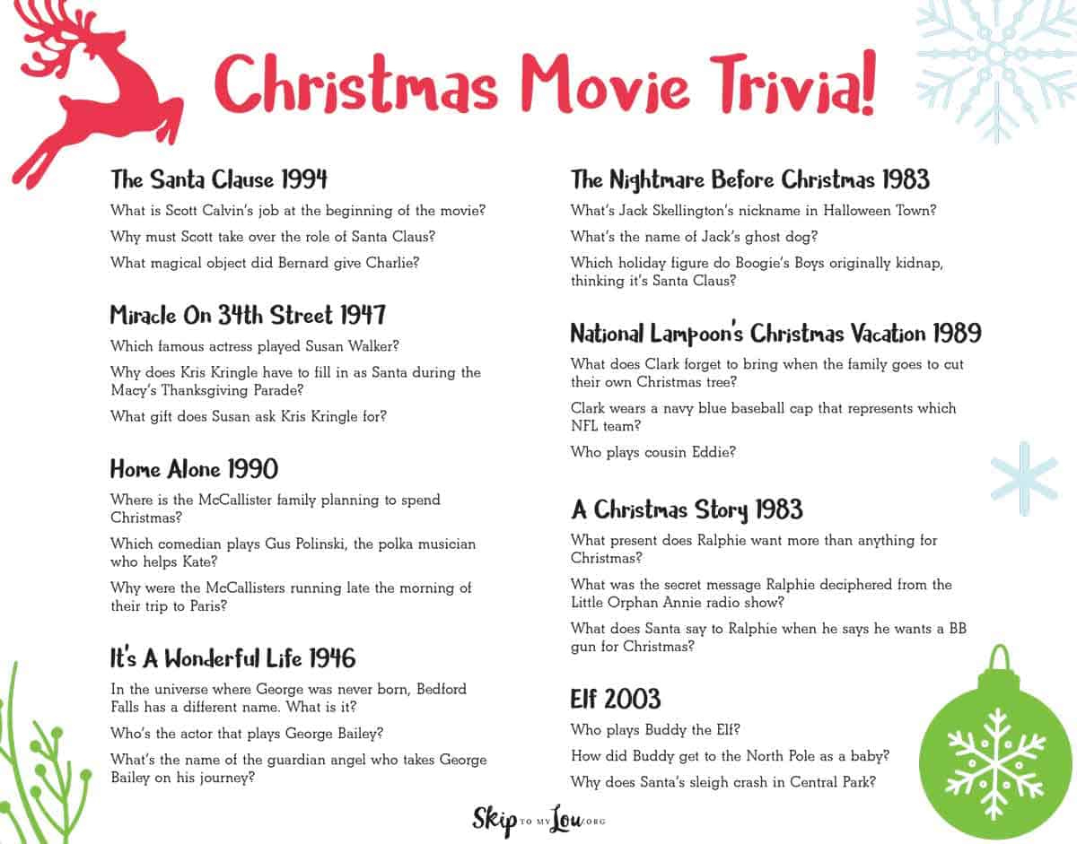 Christmas Movie Trivia Game | Skip To My Lou with regard to Christmas Movie Trivia Questions Answers Printable
