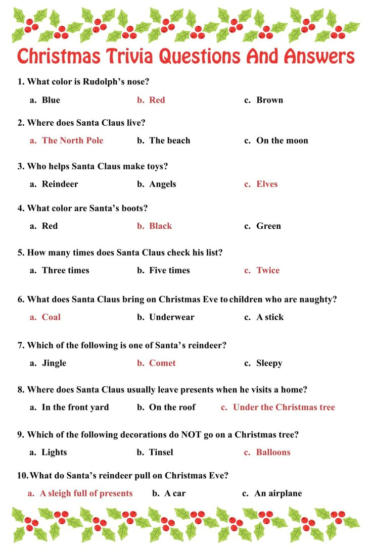 Christmas Trivia Questions - 15 Free Pdf Printables | Printablee pertaining to Christmas Trivia For Kids Printable