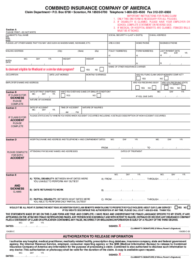 Combined Insurance Claim Form: Fill Out &amp;amp; Sign Online | Dochub regarding Combined Insurance Claim Forms Printable