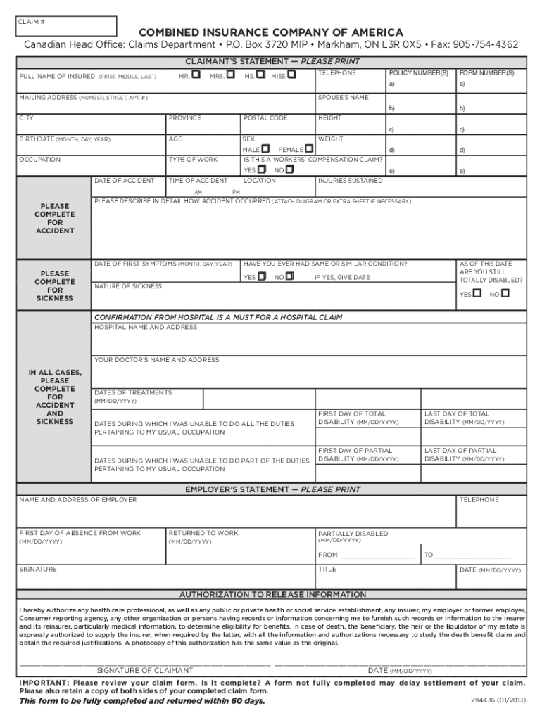 Combined Insurance Claim Forms Printable Canada: Fill Out &amp;amp; Sign regarding Combined Insurance Claim Forms Printable