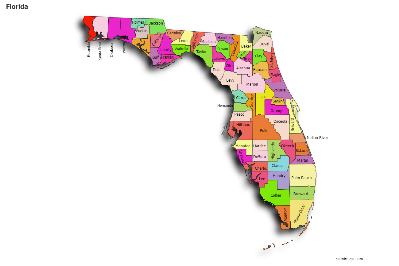 Create Custom Florida Map Chart With Online, Free Map Maker. inside Printable County Map of Florida