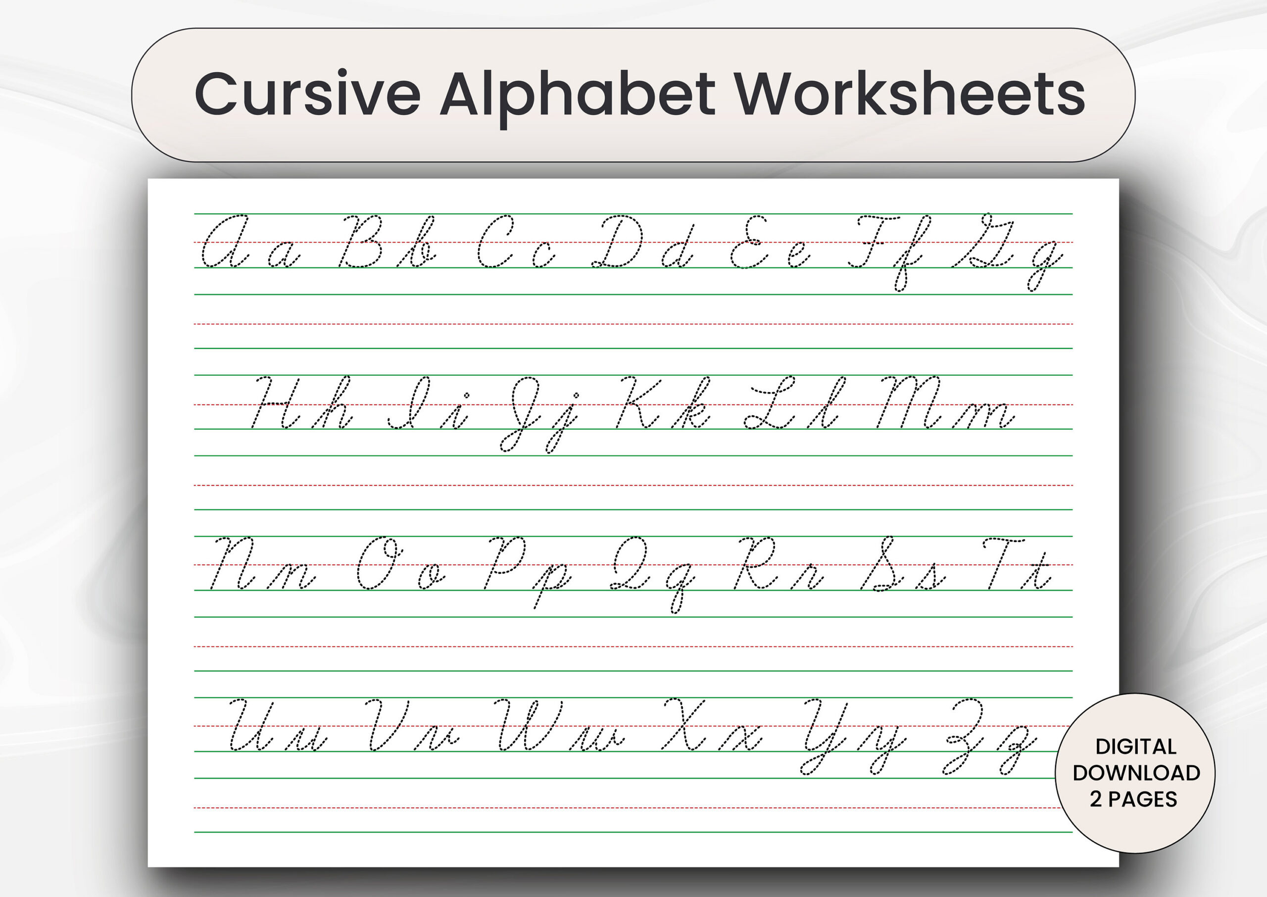 Cursive Alphabet Tracing Worksheets: Handwriting Practice (Digital in Alphabet Printable Cursive Writing Practice Sheets