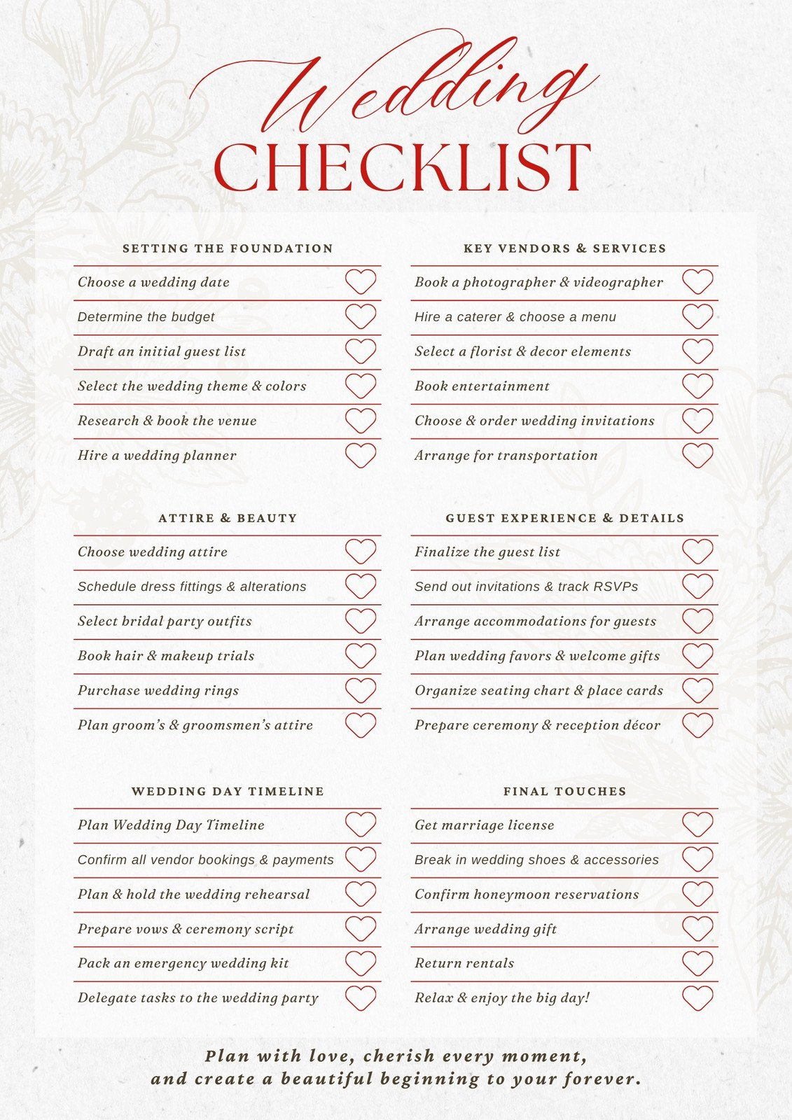 Customize 204+ Wedding Checklists Templates Online - Canva intended for Free Wedding Planning Checklist Printable
