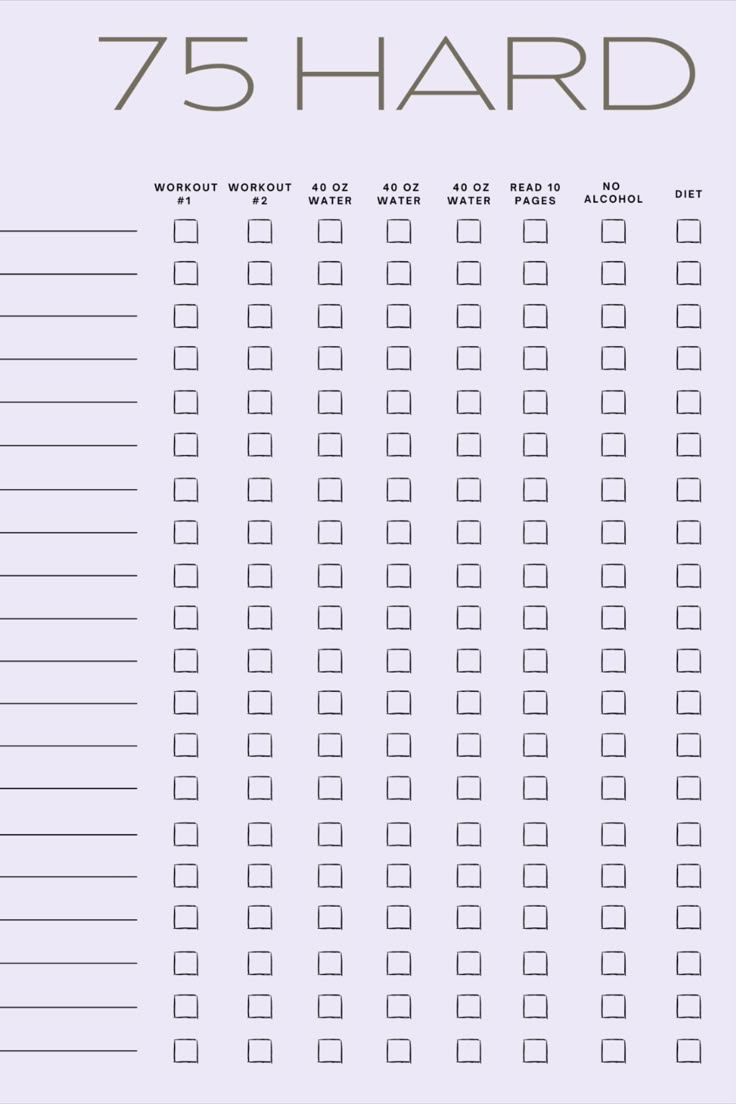 Daily Checklist for 75 Hard Challenge Printable Free