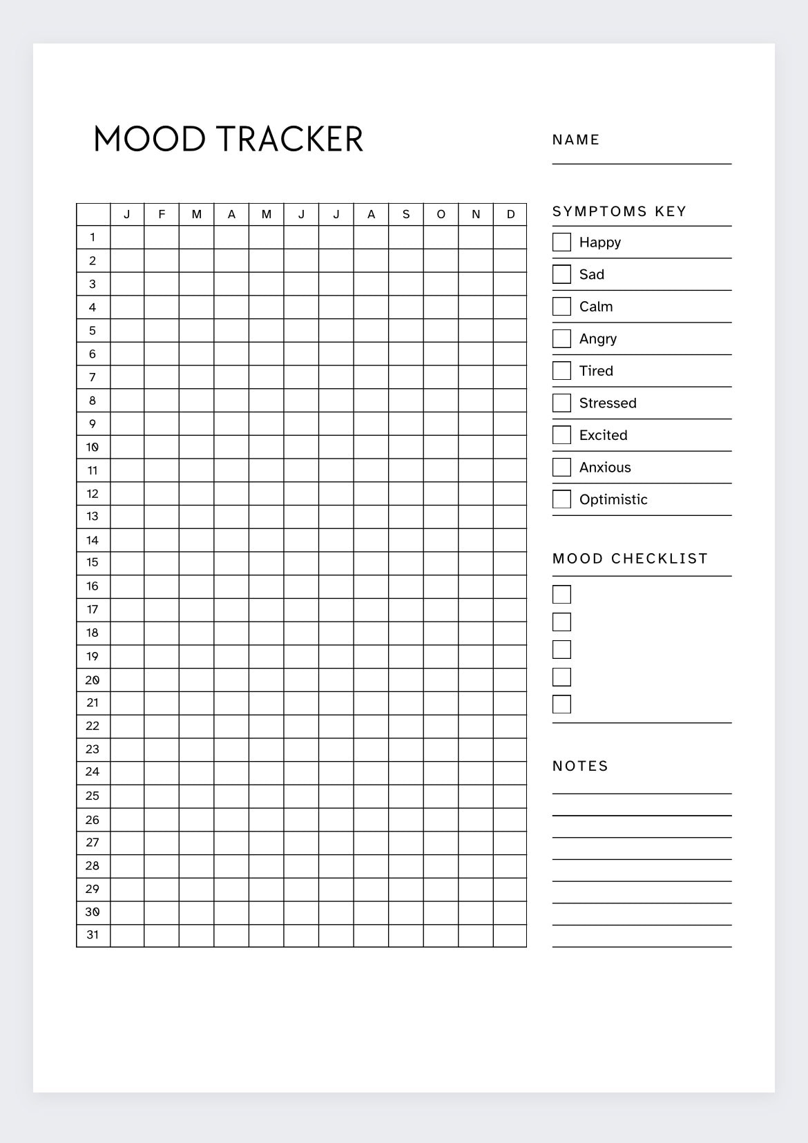 Daily Mood Tracker Printable: Emotional Wellness Journal (Pdf with Mental Health Mood Tracker Printable