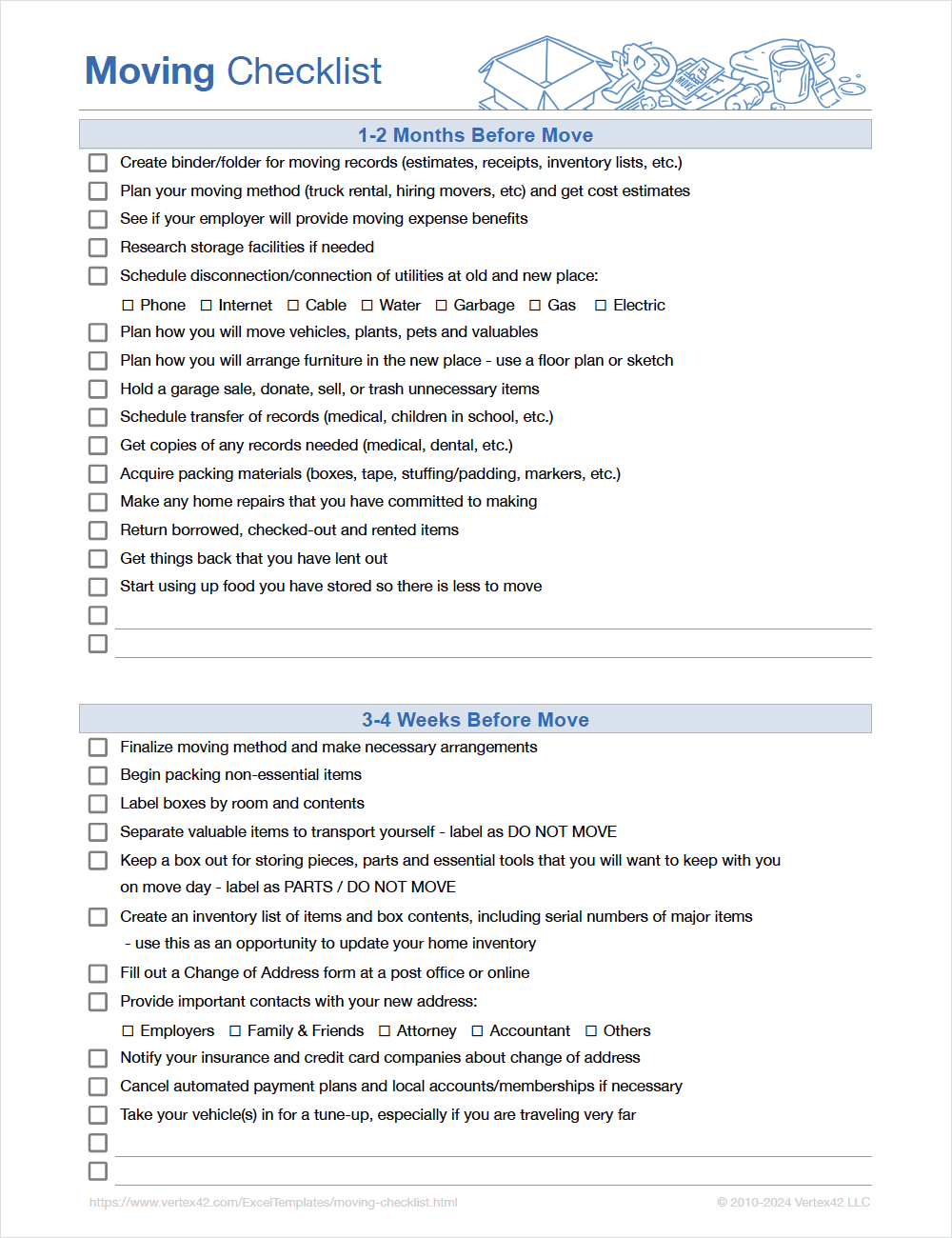 Detailed Moving Checklist - Printable Moving Checklist For Excel intended for Best Free Printable Moving Checklist