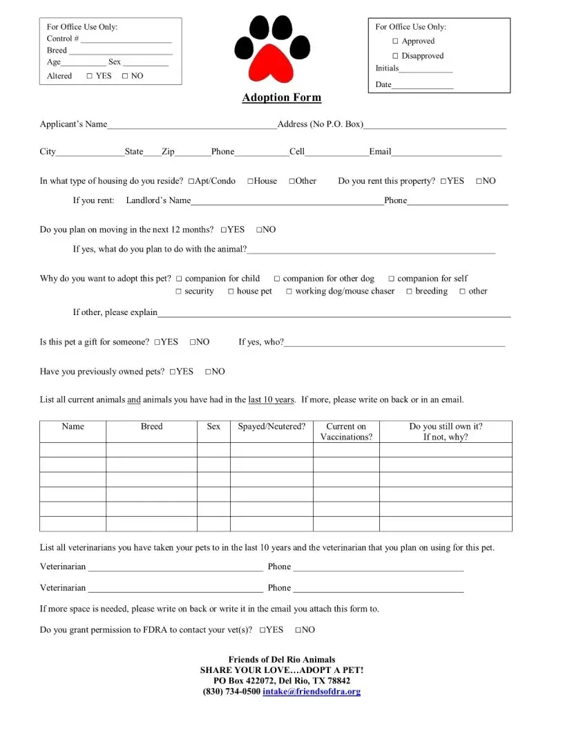 Dog Adoption Application ≡ Fill Out Printable Pdf Forms Online regarding Free Printable Pet Adoption Forms
