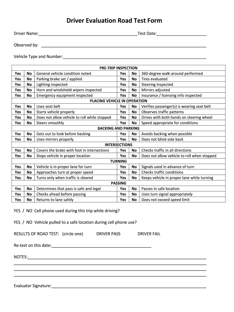 Driver Evaluation Road Test Form: Fill Out &amp;amp; Sign Online | Dochub in Printable Driver Evaluation Road Test Form