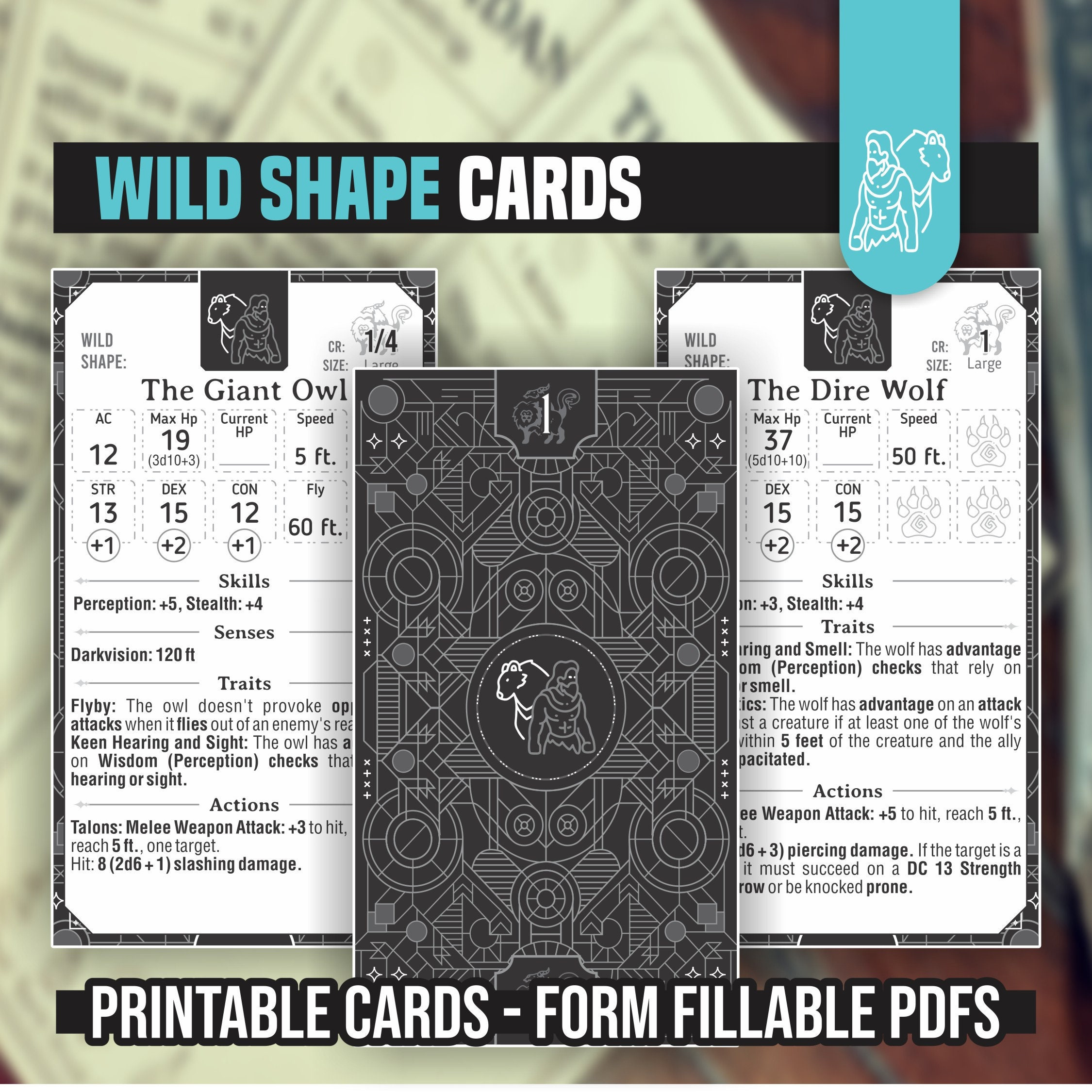 Druid Wild Shape Cards For Dnd 5E (Form Fillable Pdfs) - Etsy throughout Druid Wild Shape Cards Printable