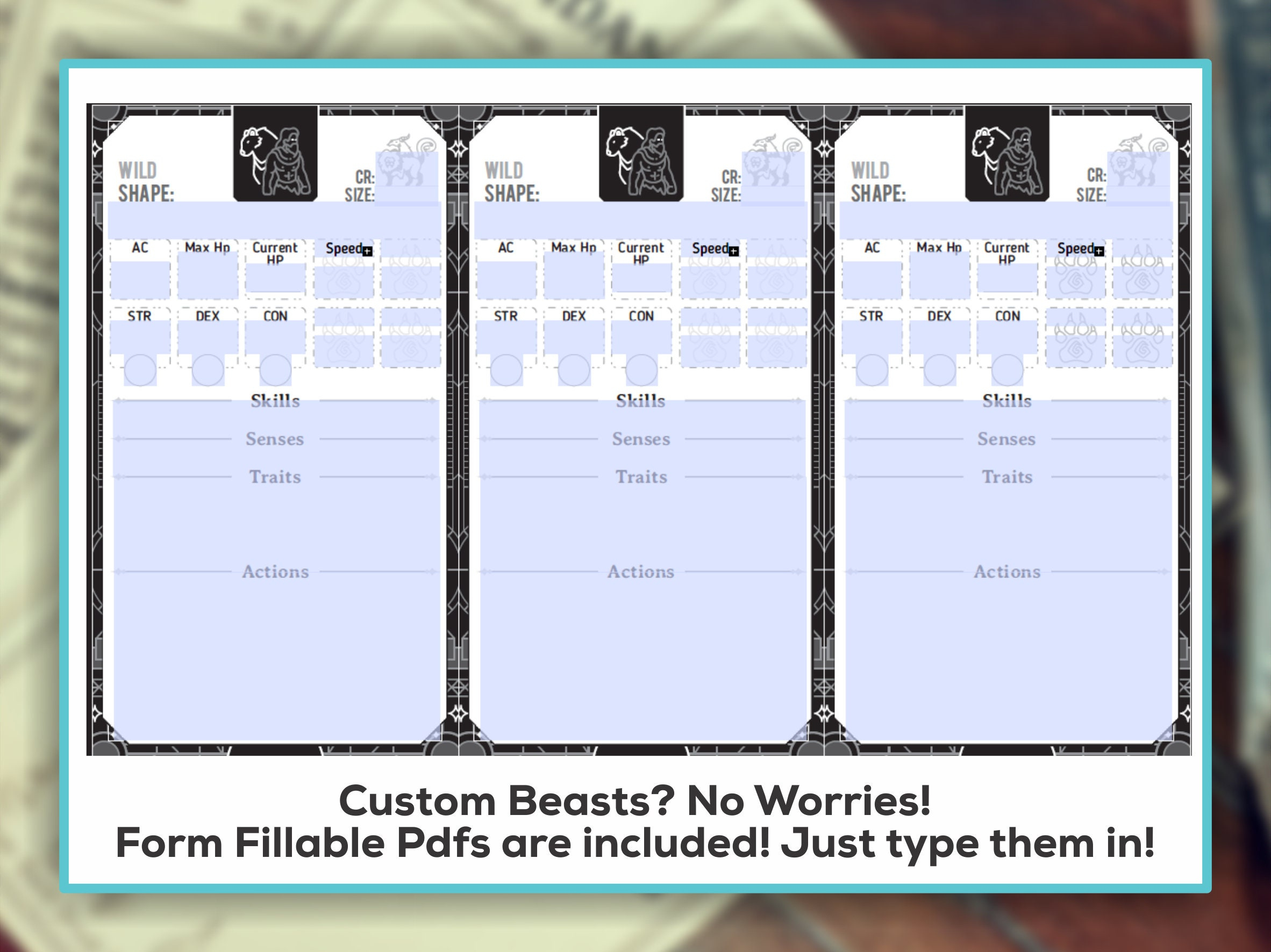 Druid Wild Shape Cards Für Dnd 5E (Form Ausfüllbare Pdfs) - Etsy.de for Druid Wild Shape Cards Printable