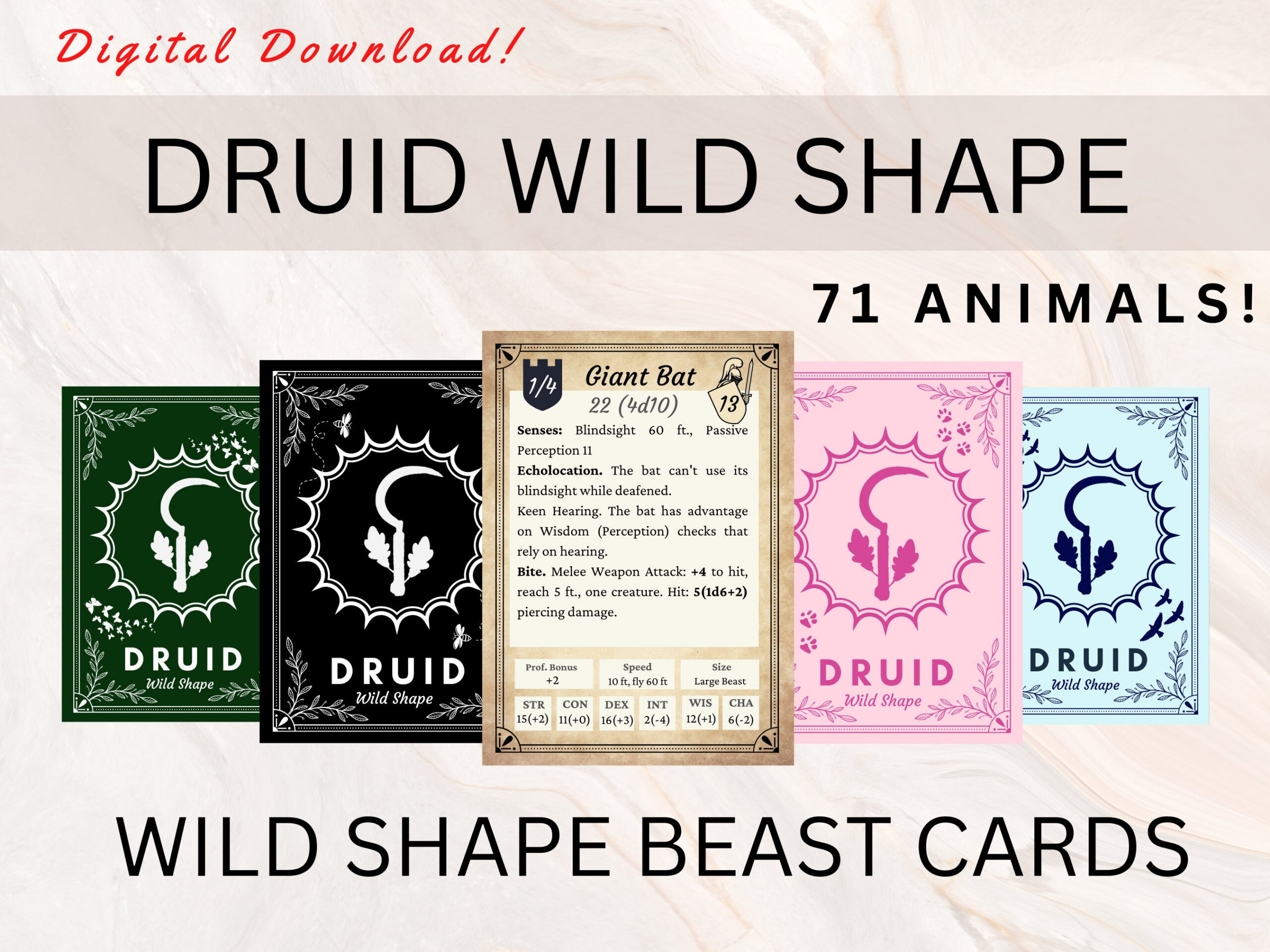 Druid Wild Shapes Cards Dnd 5E | Wild Shape | 71 Beast in Druid Wild Shape Cards Printable