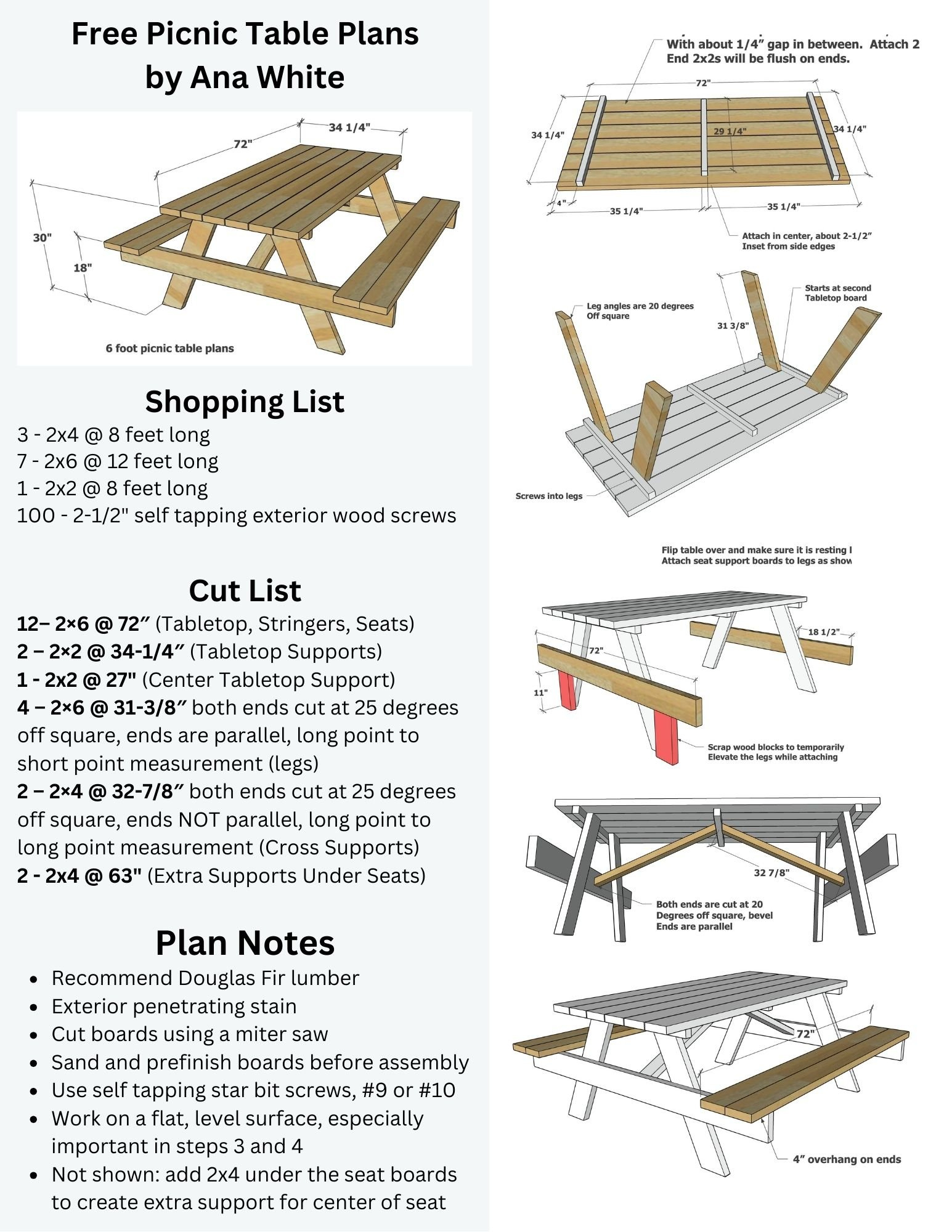 Easiest To Build Picnic Table Plans With Free Pdf | Ana White for Free Plans For Childs Table and Chairs Printable