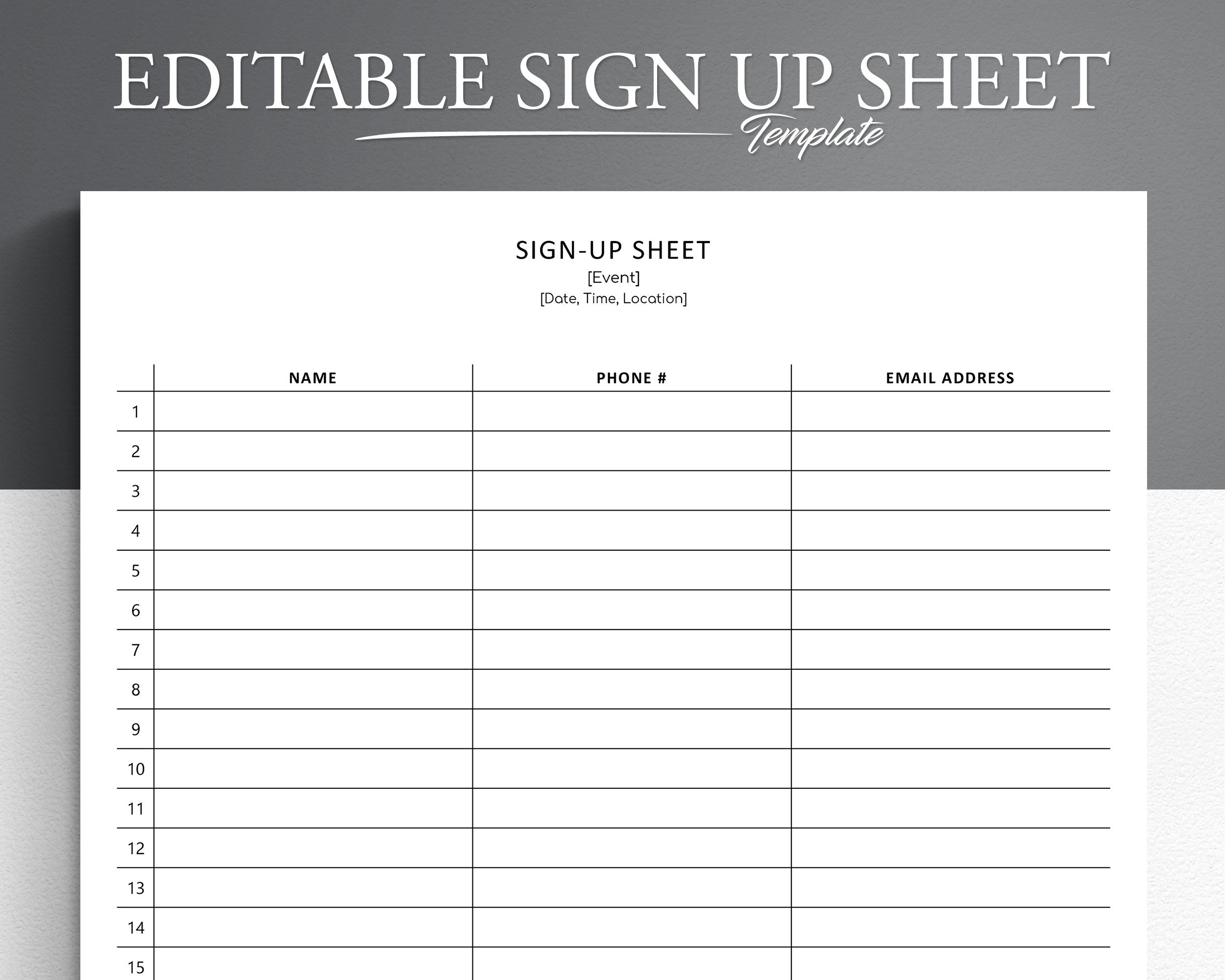 Editable Sign Up Sheet. Pdf/Google Docs/Microsoft Word. Sign Up inside Sign Up Sheet Template Printable