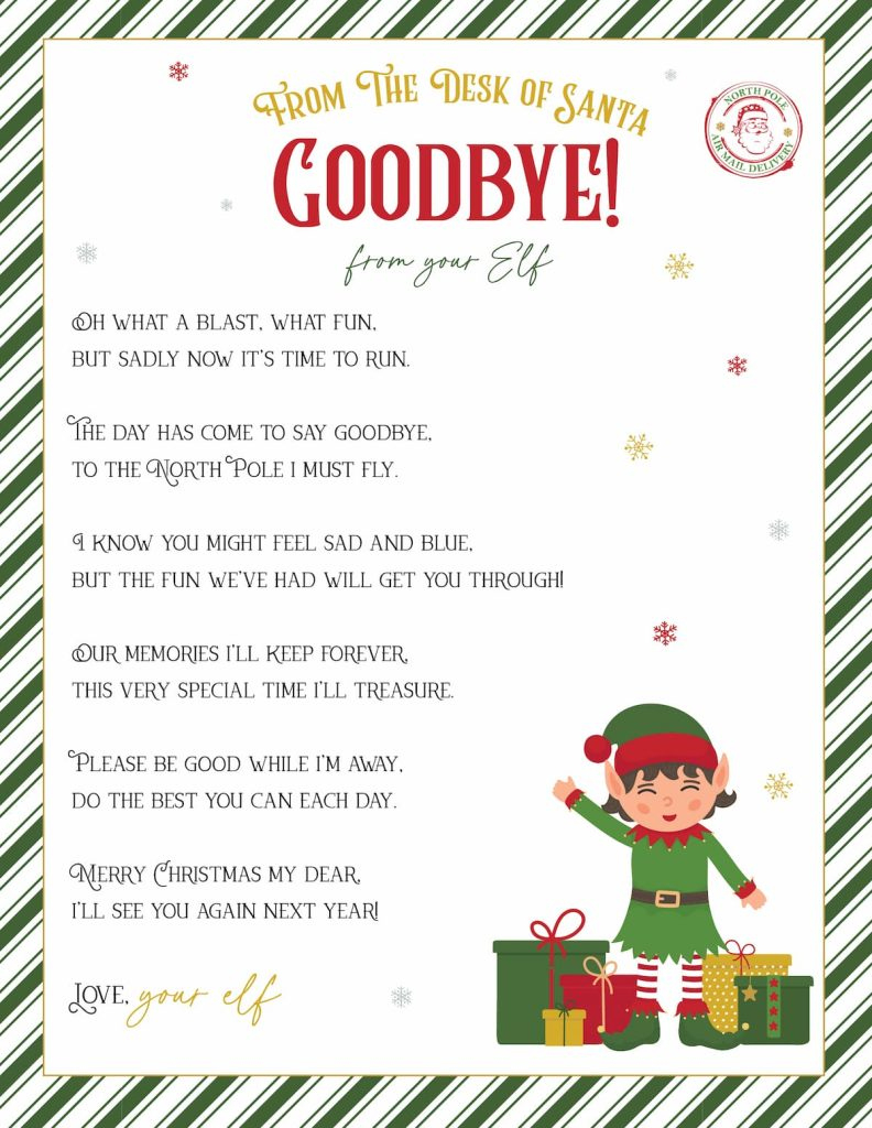 Elf On The Shelf Arrival And Goodbye Letters, Free Printable Set within Elf Goodbye Letter Free Printable
