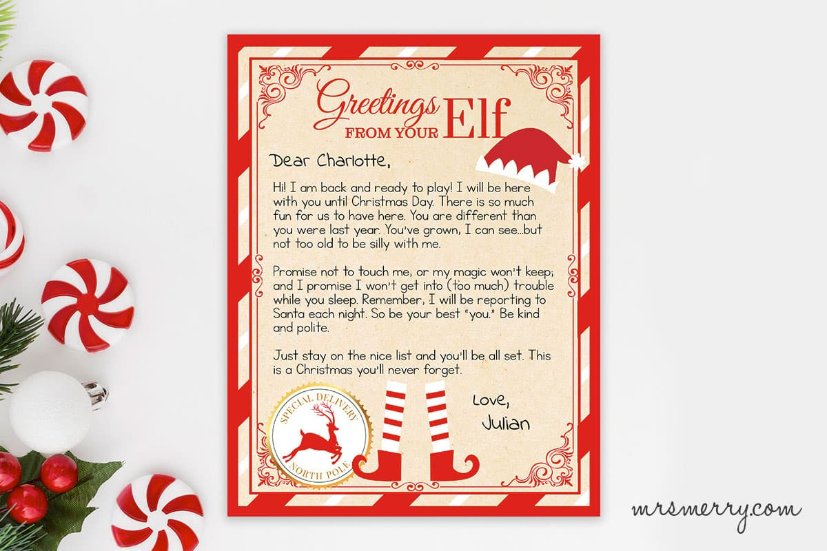 Elf On The Shelf Arrival Letter Personalized Printable | Mrs. Merry within Printable Elf On Shelf Arrival Letter