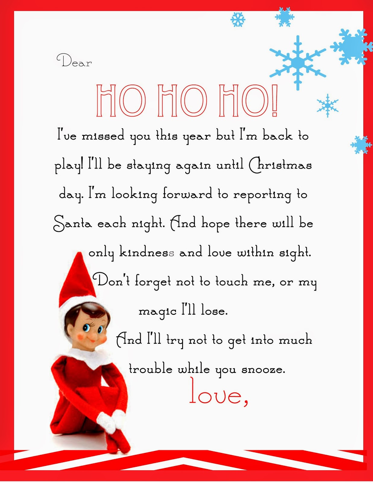 Elf On The Shelf Letter {Free Printable} inside Elf Goodbye Letter Free Printable