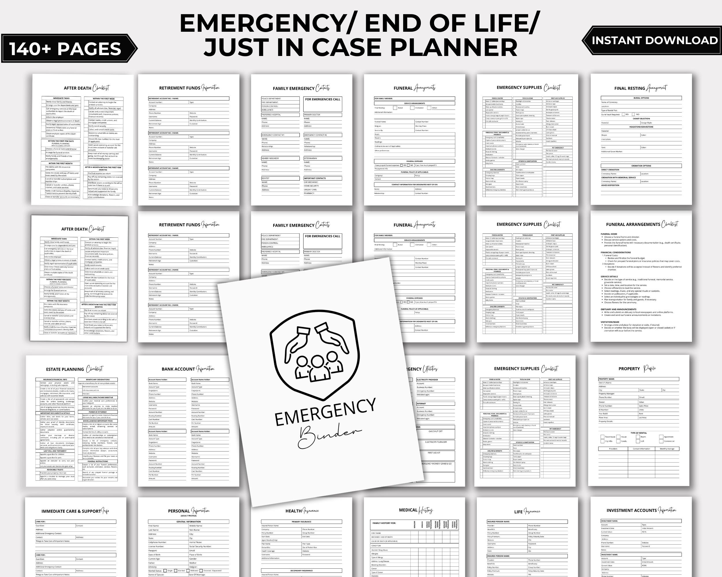 End Of Life Planner, Just In Case Of Emergency Printable Planner with Printable In Case Of Death Checklist