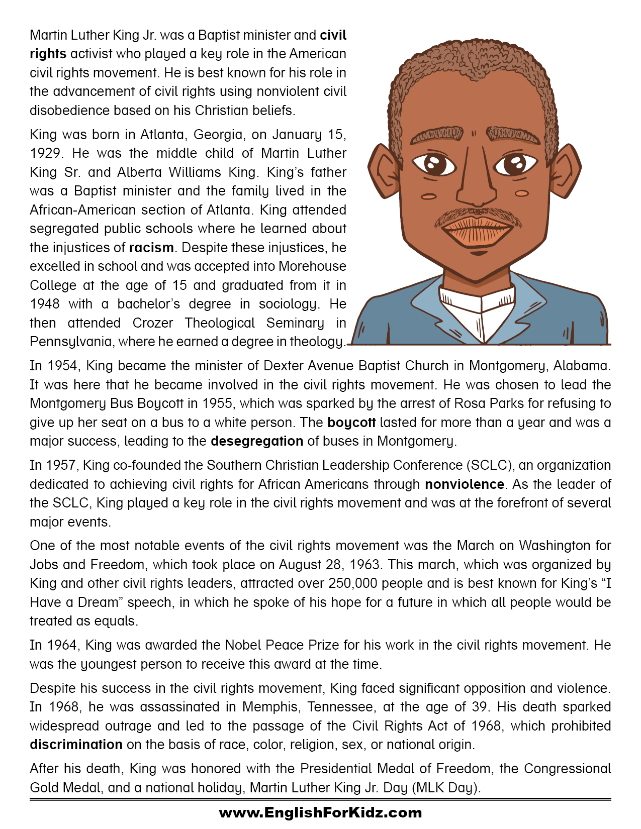 English For Kids Stepstep: Martin Luther King Jr. Day pertaining to Martin Luther King Free Printable Worksheets