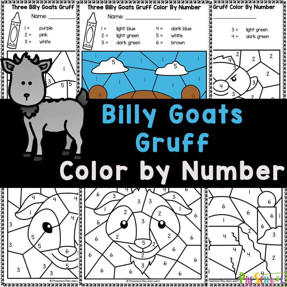 🐐 Free Three Billy Goats Gruff Colornumber Worksheets in 3 Billy Goats Gruff Printables