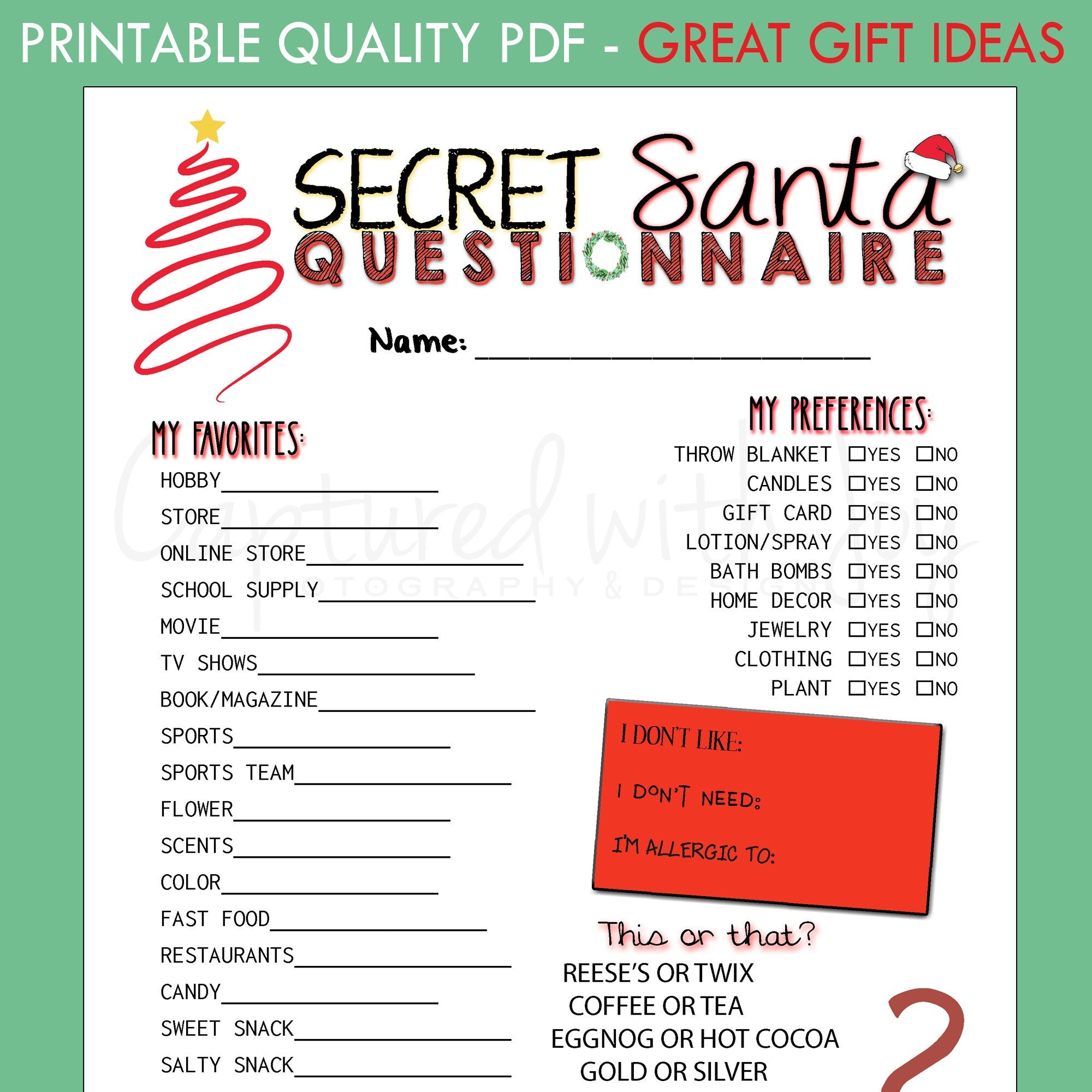 Fillable Printable Pdf -- Secret Santa Questionnaire For Gift inside Printable Office Secret Santa Questions