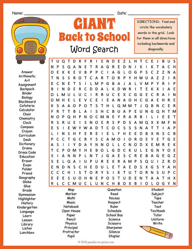 First Day Of / Back To School Word Search Puzzle Worksheet - No inside Back to School Word Search Free Printable