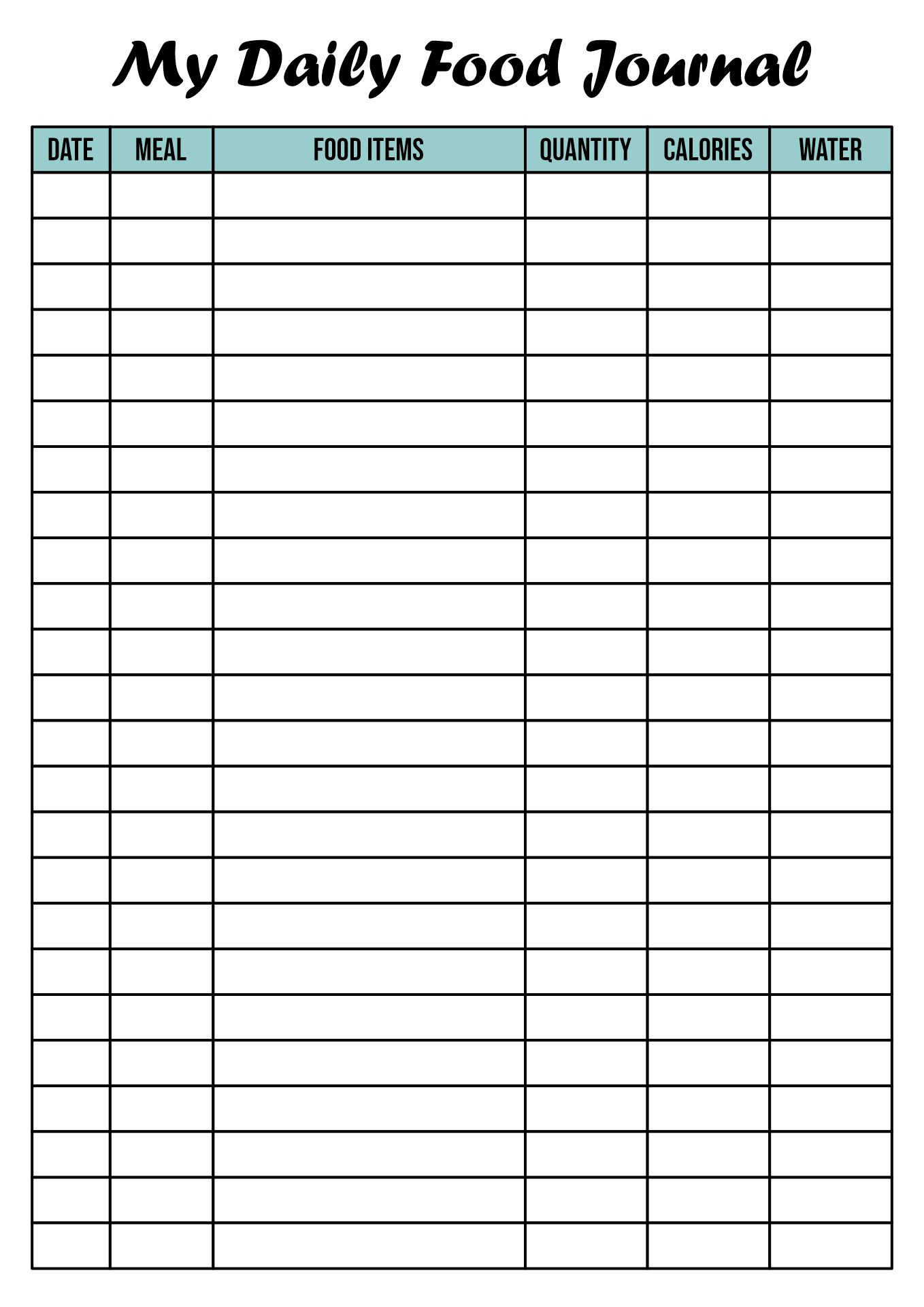 Food Journal Log Printable - Printable Bingo Cards inside Best Free Printable Food Journal