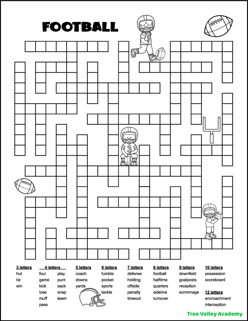 Football Fill In Word Puzzles - Tree Valley Academy with Printable Word Fill in Puzzles