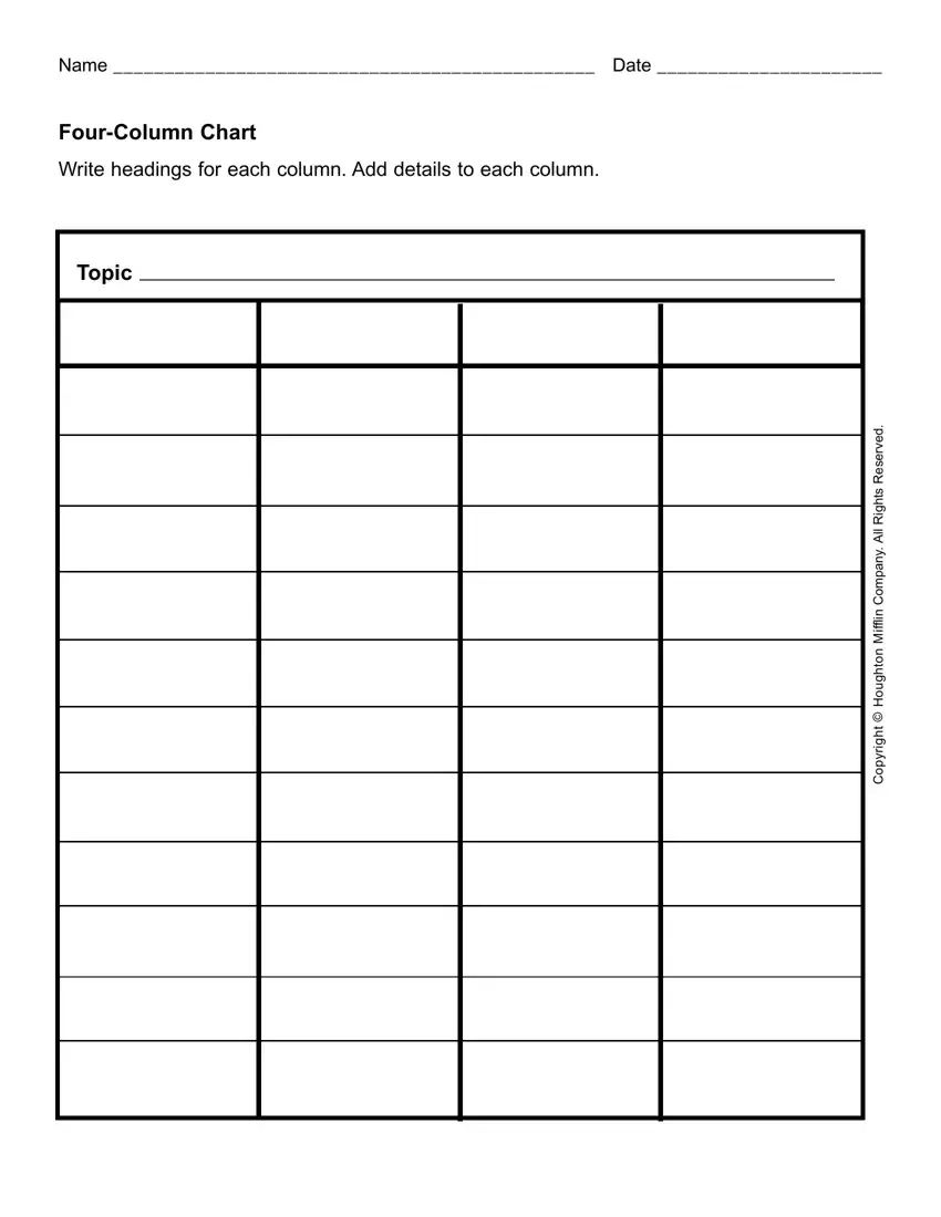 Four Column Chart Blank ≡ Fill Out Printable Pdf Forms Online inside Printable 4 Column Chart Template