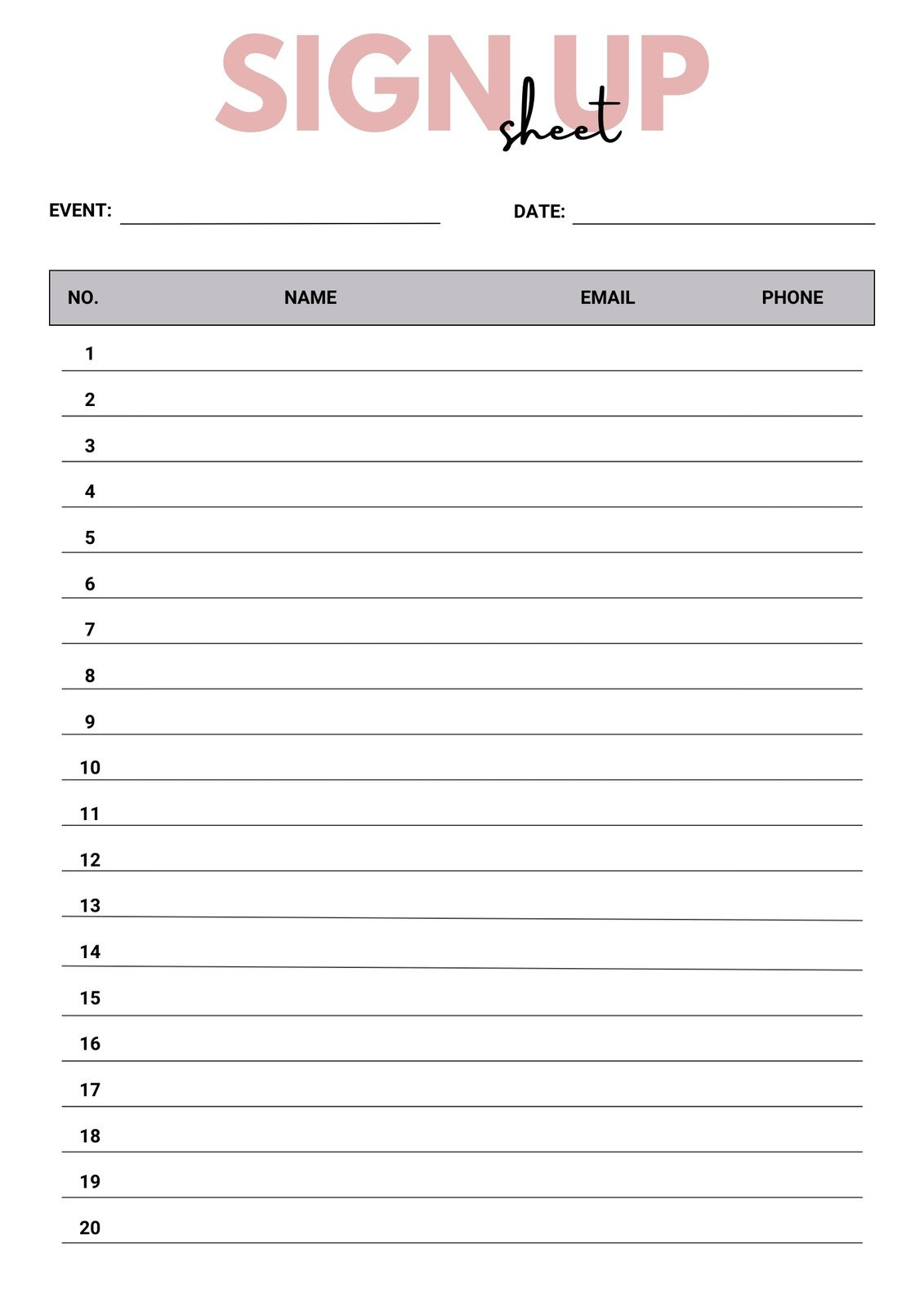 Free And Customizable Sign Up Sheet Templates throughout Sign Up Sheet Template Printable