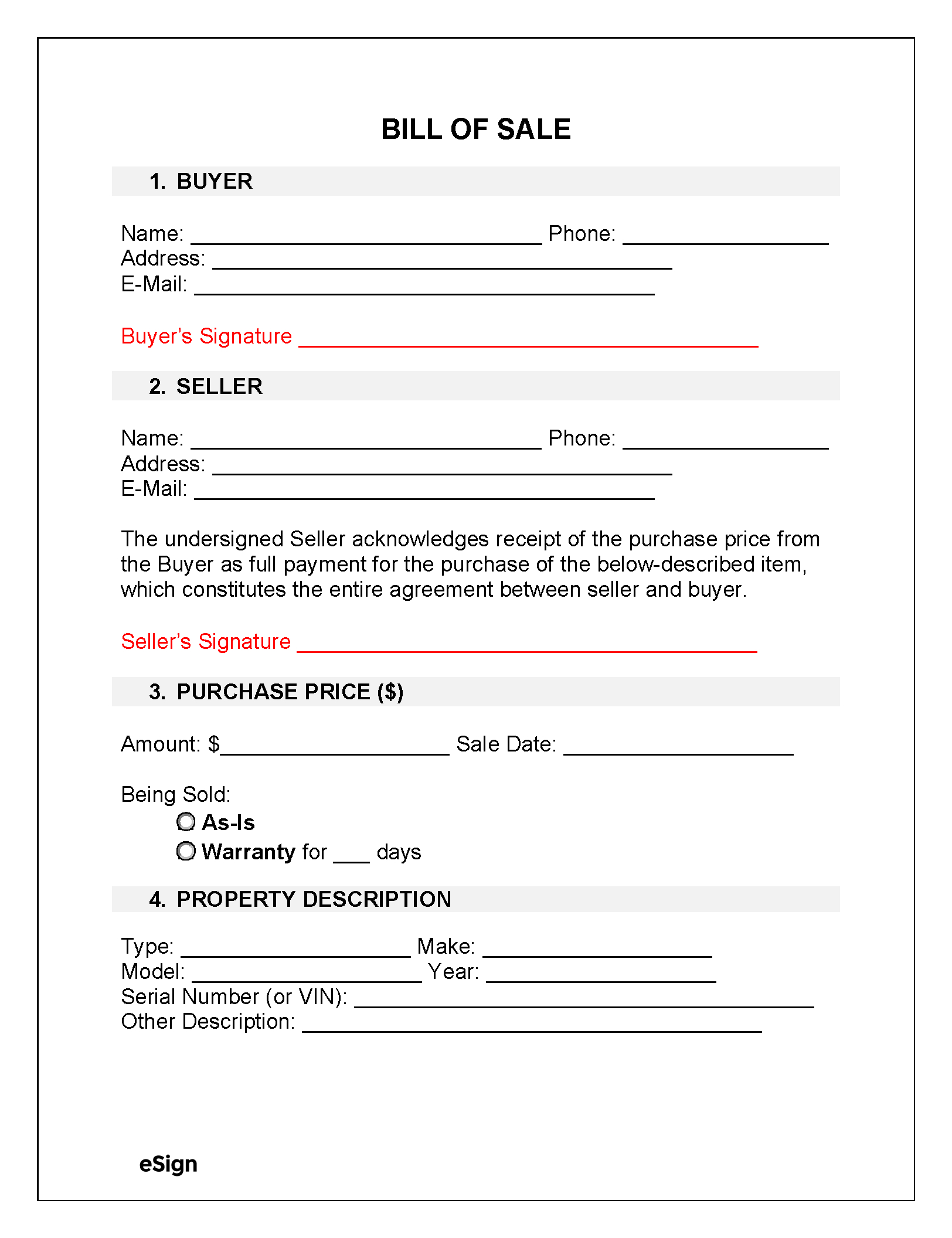 Free Bill Of Sale Forms (23) | Pdf | Word pertaining to Bill Of Sale Free Printable