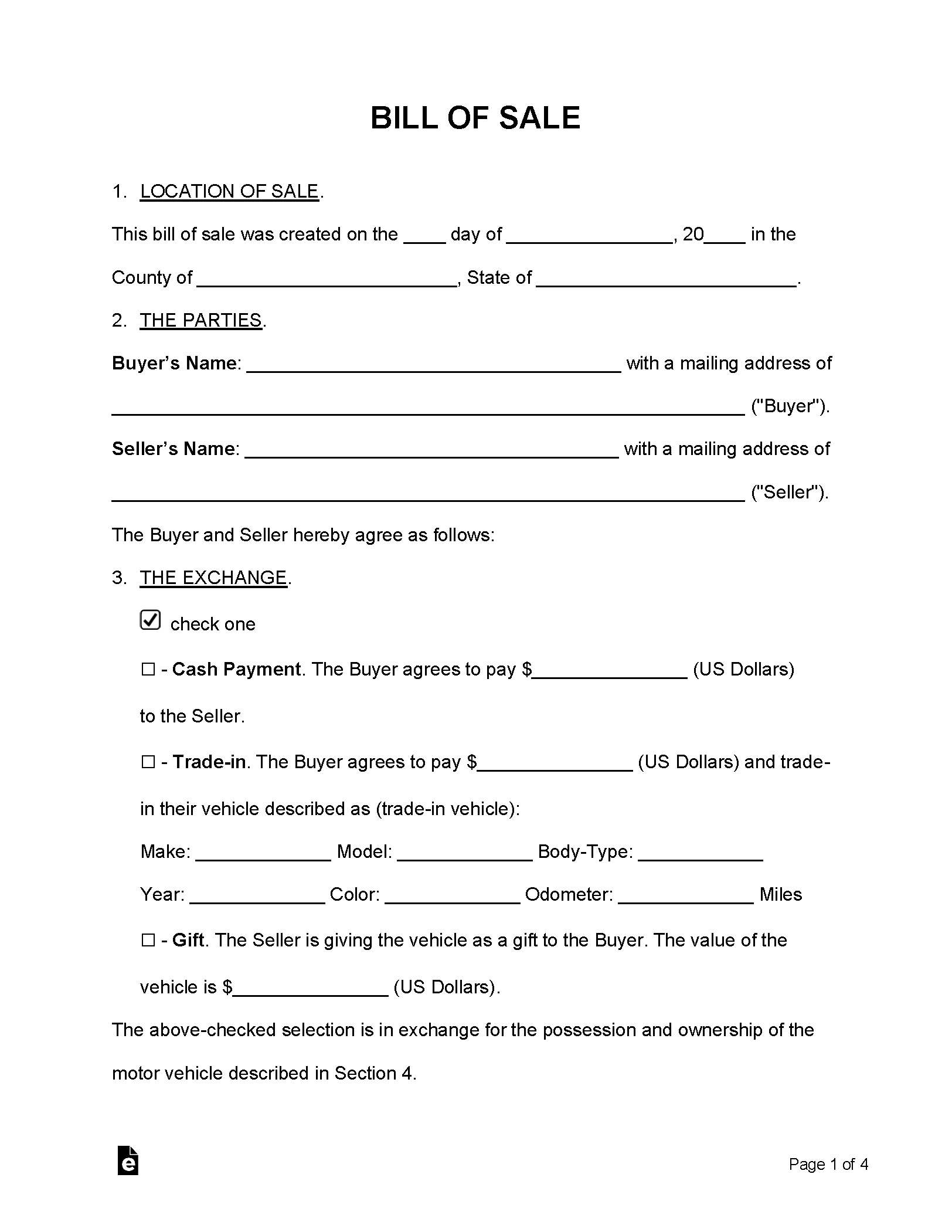 Free Bill Of Sale Forms (24) - Pdf | Word – Eforms pertaining to Bill of Sale Free Printable