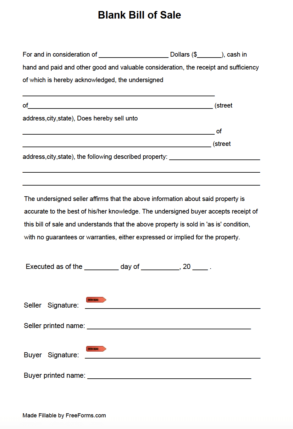 Free Blank Bill Of Sale Form | Pdf regarding Bill of Sale Free Printable