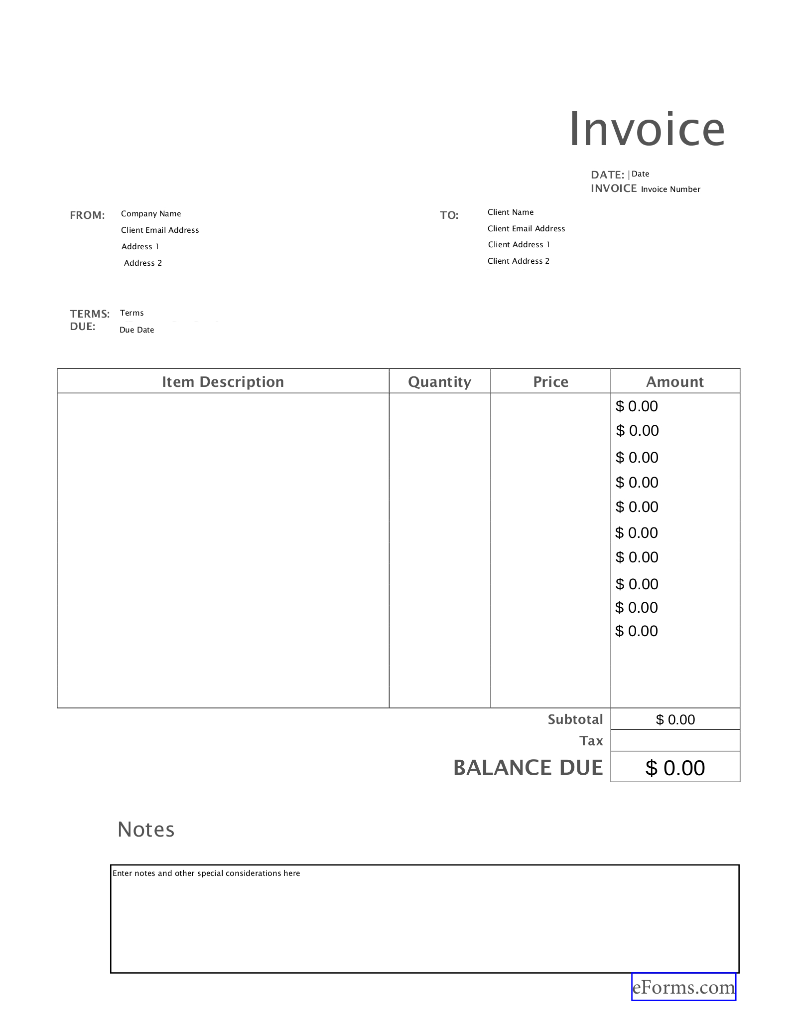 Free Blank Invoice Templates (30) - Pdf – Eforms within Blank Self Employed Printable Invoice Template