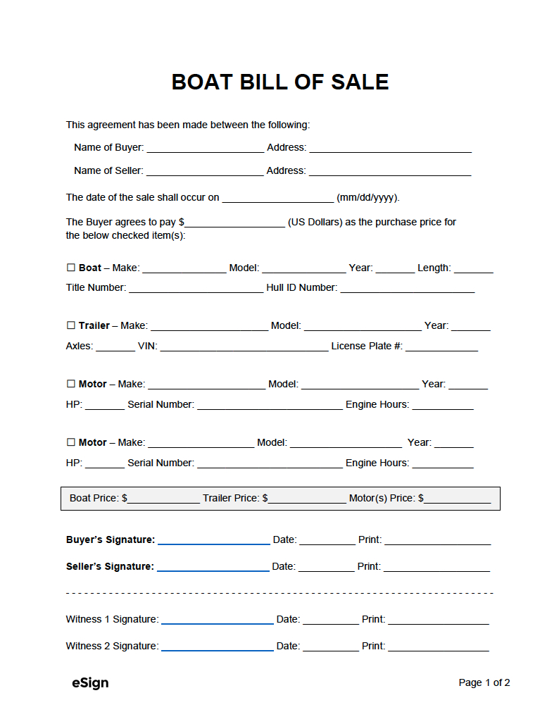 Free Boat (Vessel) Bill Of Sale Template | Pdf | Word pertaining to Boat Bill of Sale Free Printable