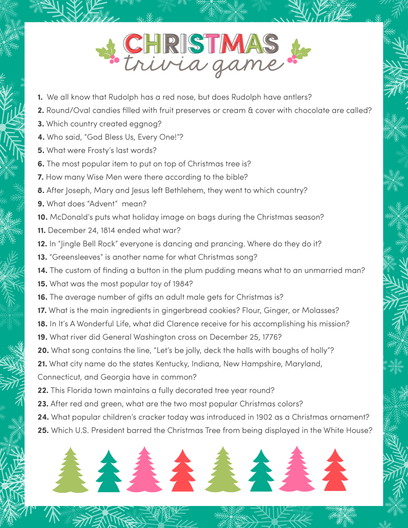 Free Christmas Trivia Printables {Games For The Family!} | Lil&amp;#039; Luna inside Christmas Trivia For Kids Printable