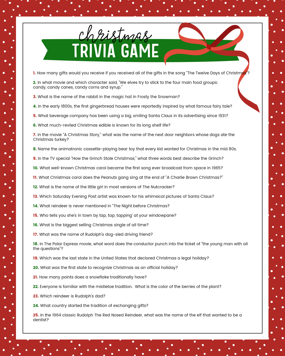 Free Christmas Trivia Printables {Games For The Family!} | Lil&amp;#039; Luna with Christmas Trivia For Kids Printable