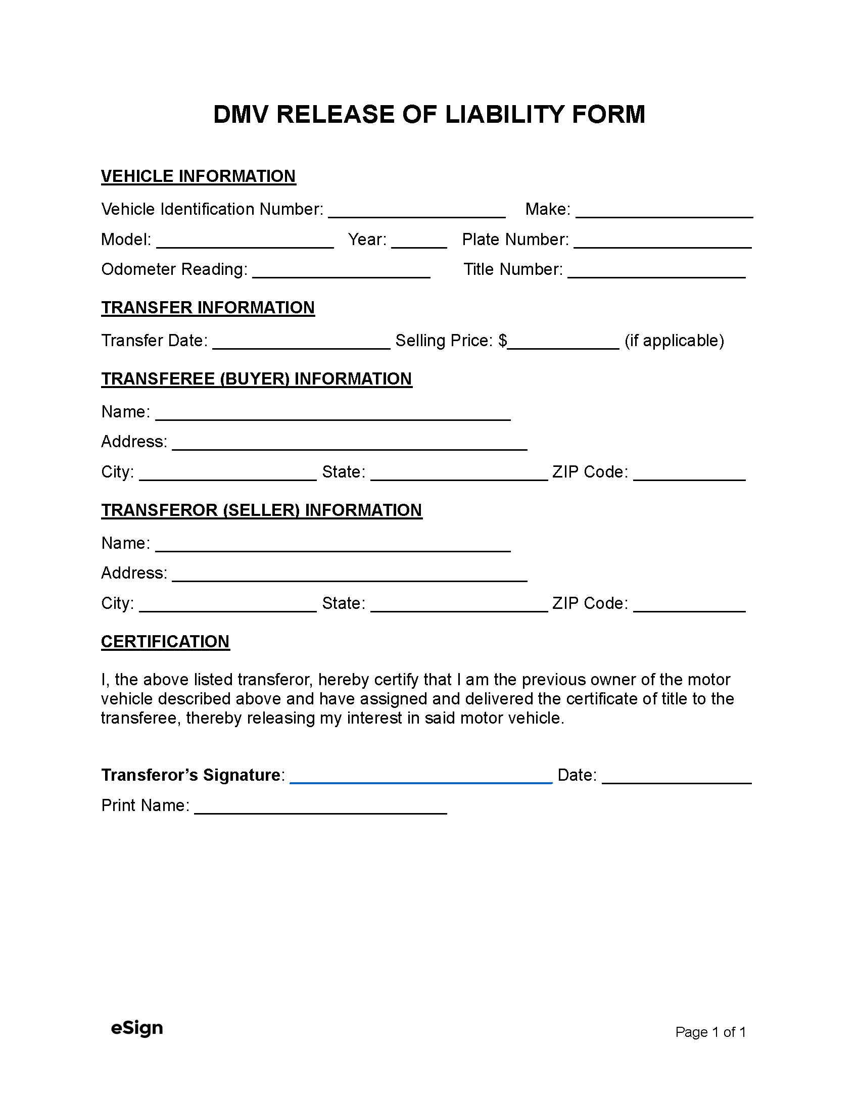 Free Dmv Release Of Liability Form | Pdf | Word in Free Printable Release Of Liability Form