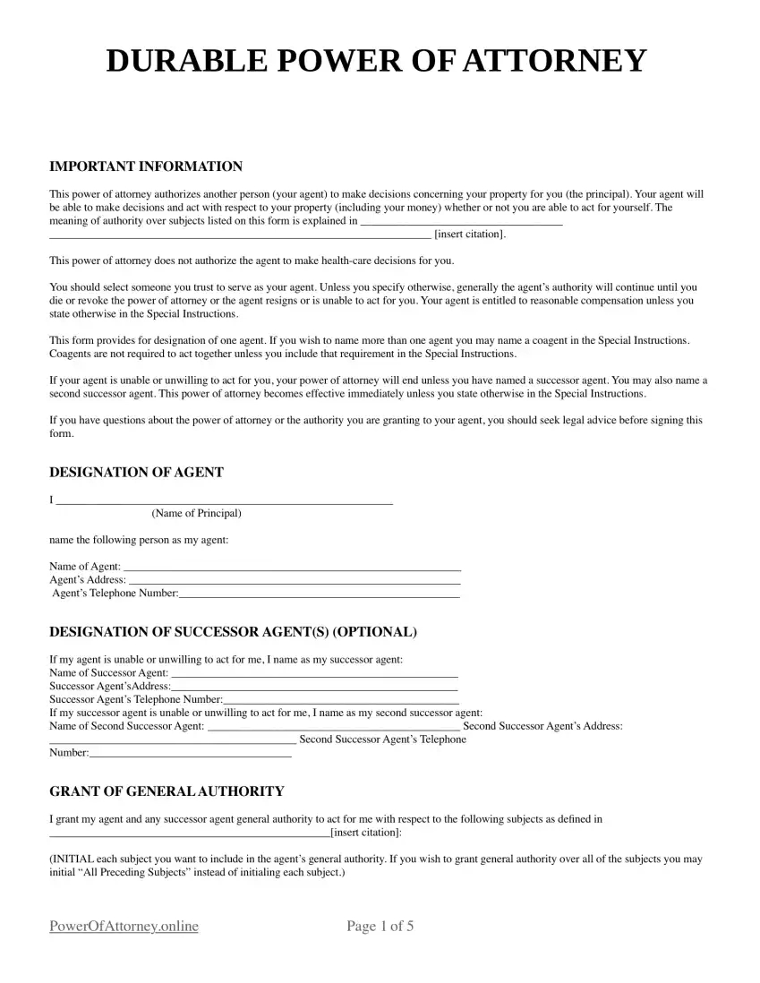 Free Durable (Financial) Power Of Attorney Forms And Templates with Printable Durable Power Of Attorney