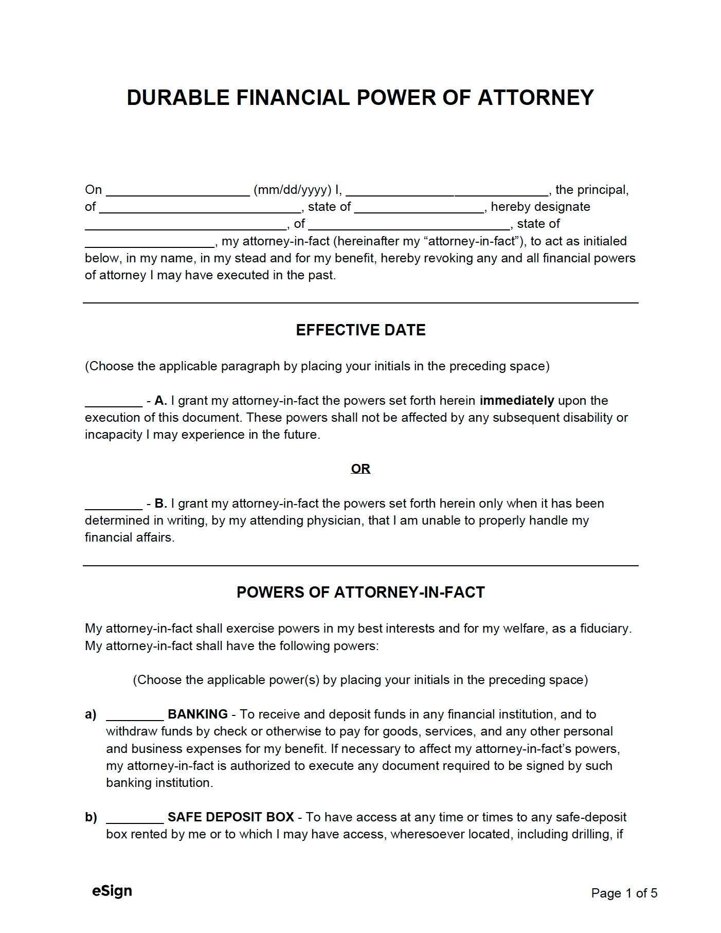Free Durable Power Of Attorney Form | Pdf | Word with Printable Durable Power of Attorney