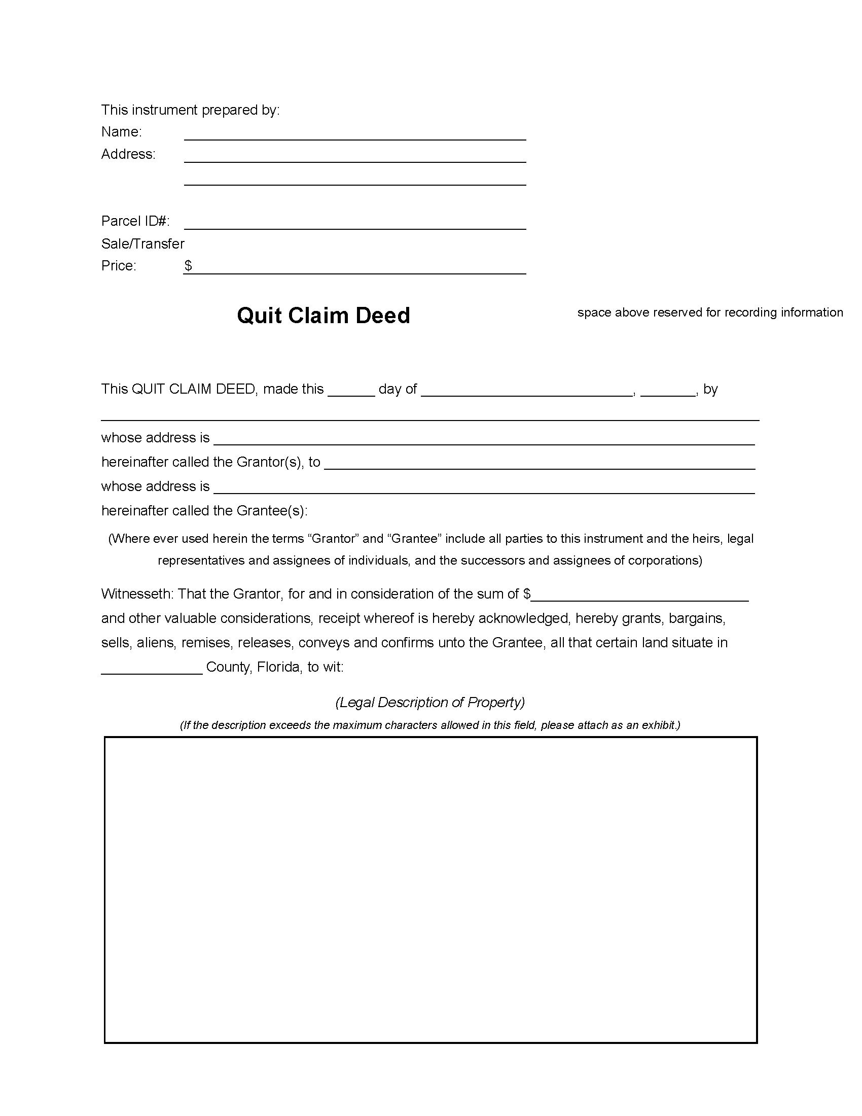 Free Florida Quit Claim Deed Form | Pdf in Free Printable Quit Claim Deed Form
