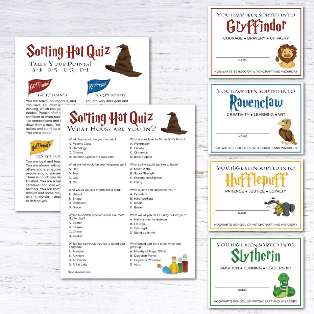 Free Hogwarts Sorting Hat Ceremony — Krafty Planner for Printable Harry Potter House Quiz
