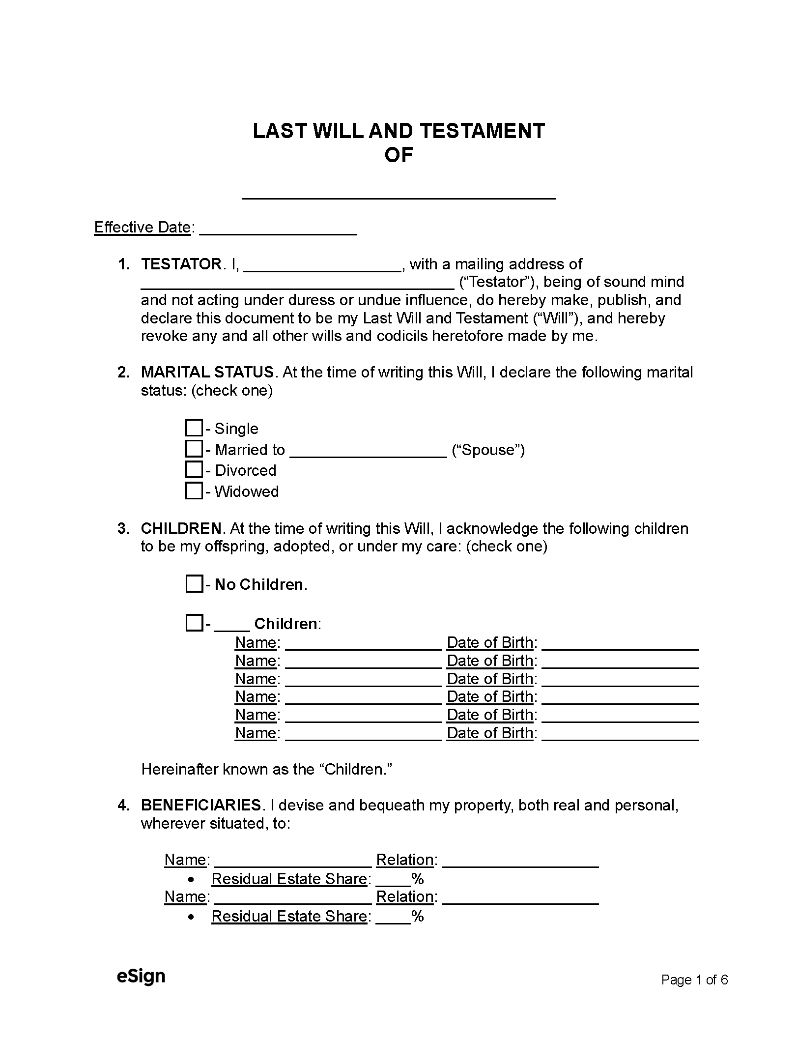 Free Last Will And Testament Template Templates (2) | Pdf | Word with Printable Simple Last Will and Testament Forms