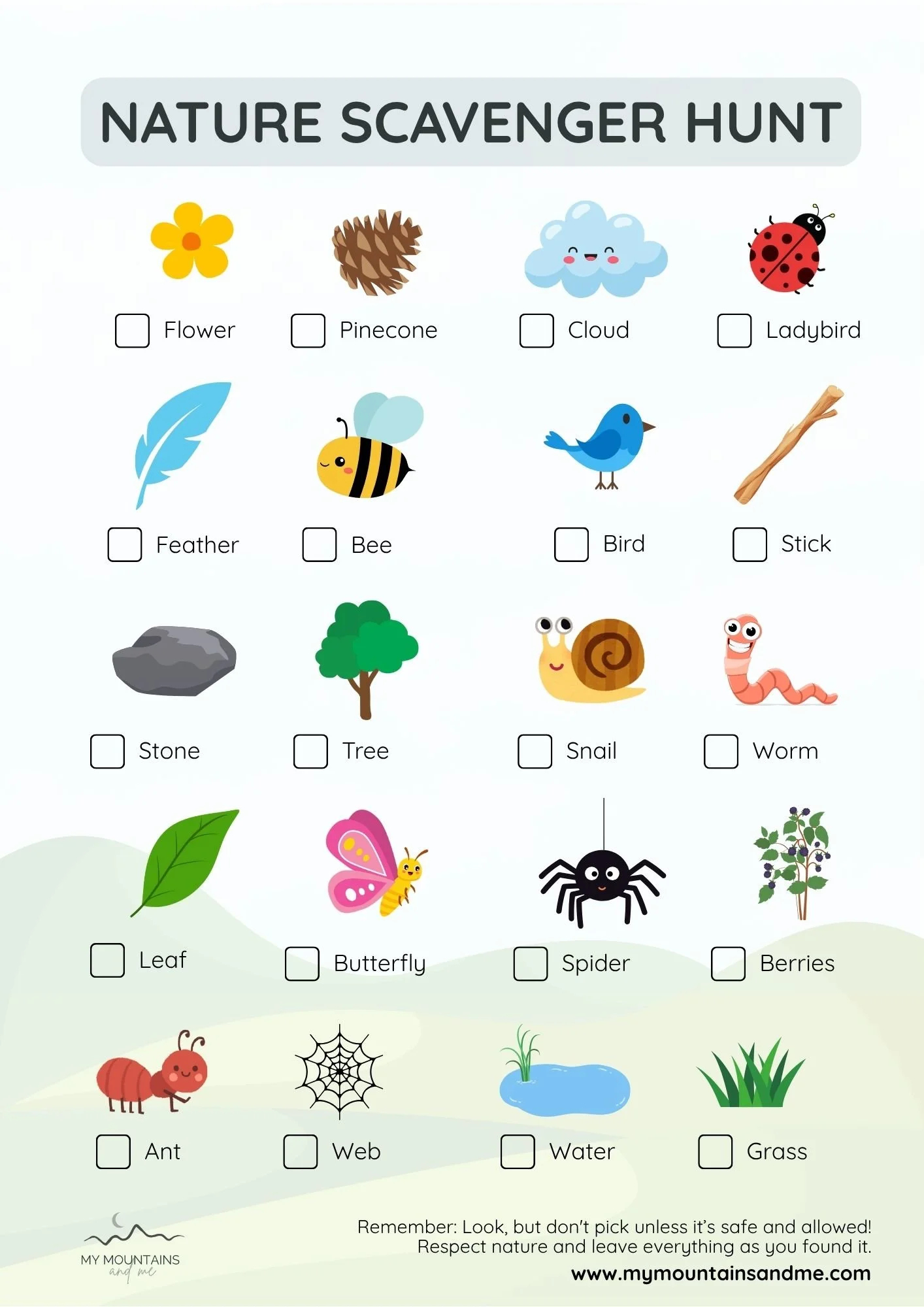 Free Nature Scavenger Hunt Printable For Kids (Uk) — My Mountains with regard to Free Nature Scavenger Hunt Printable