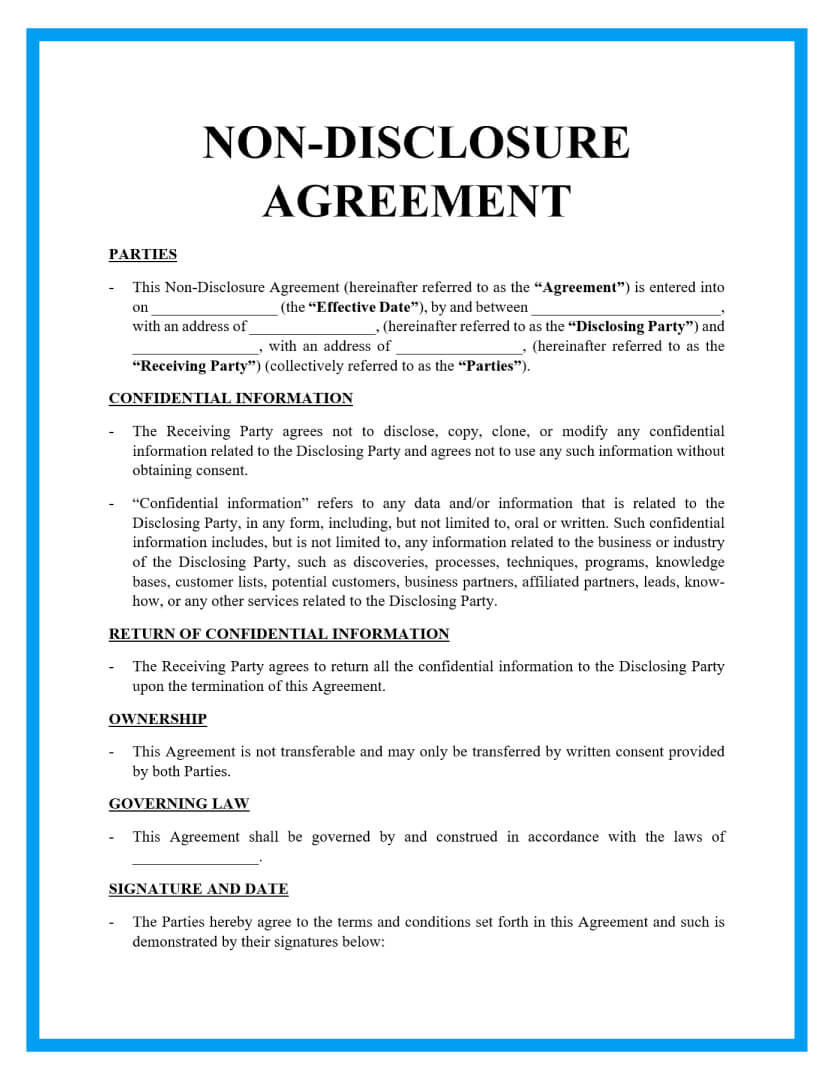 Free Non-Disclosure Agreement Template Document for Printable Simple Confidentiality Agreement Template Word