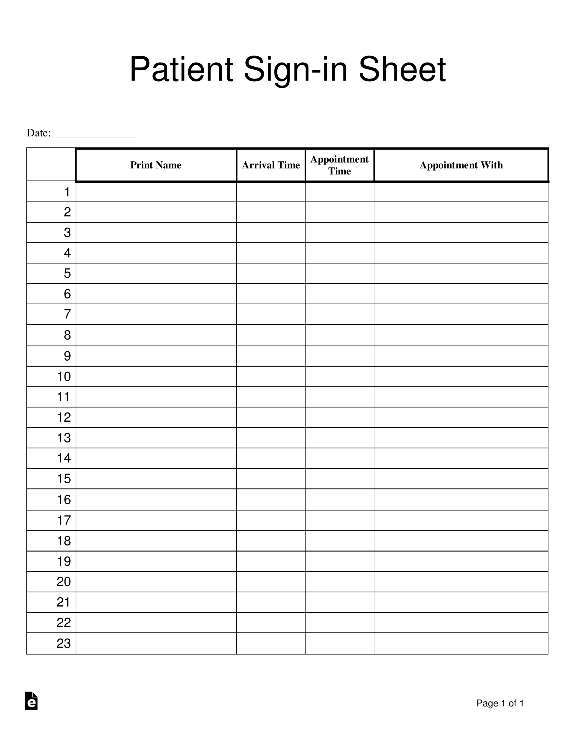 Free Patient Sign-In Sheet Template - Pdf | Word – Eforms throughout Patient Sign In Sheets Printable