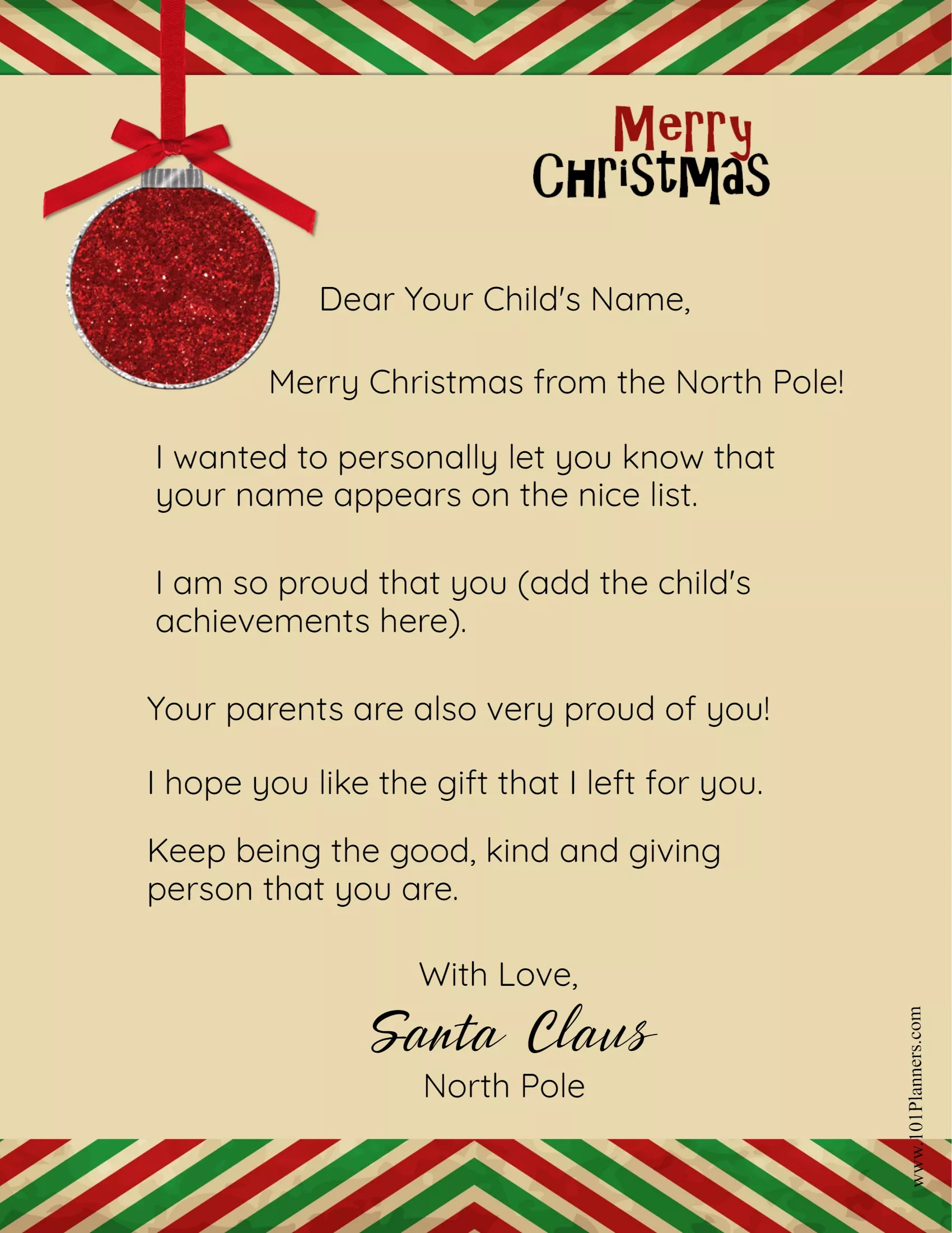 Free Personalized Printable Letter From Santa To Your Child with Free Printable Santa Letter to Child Template