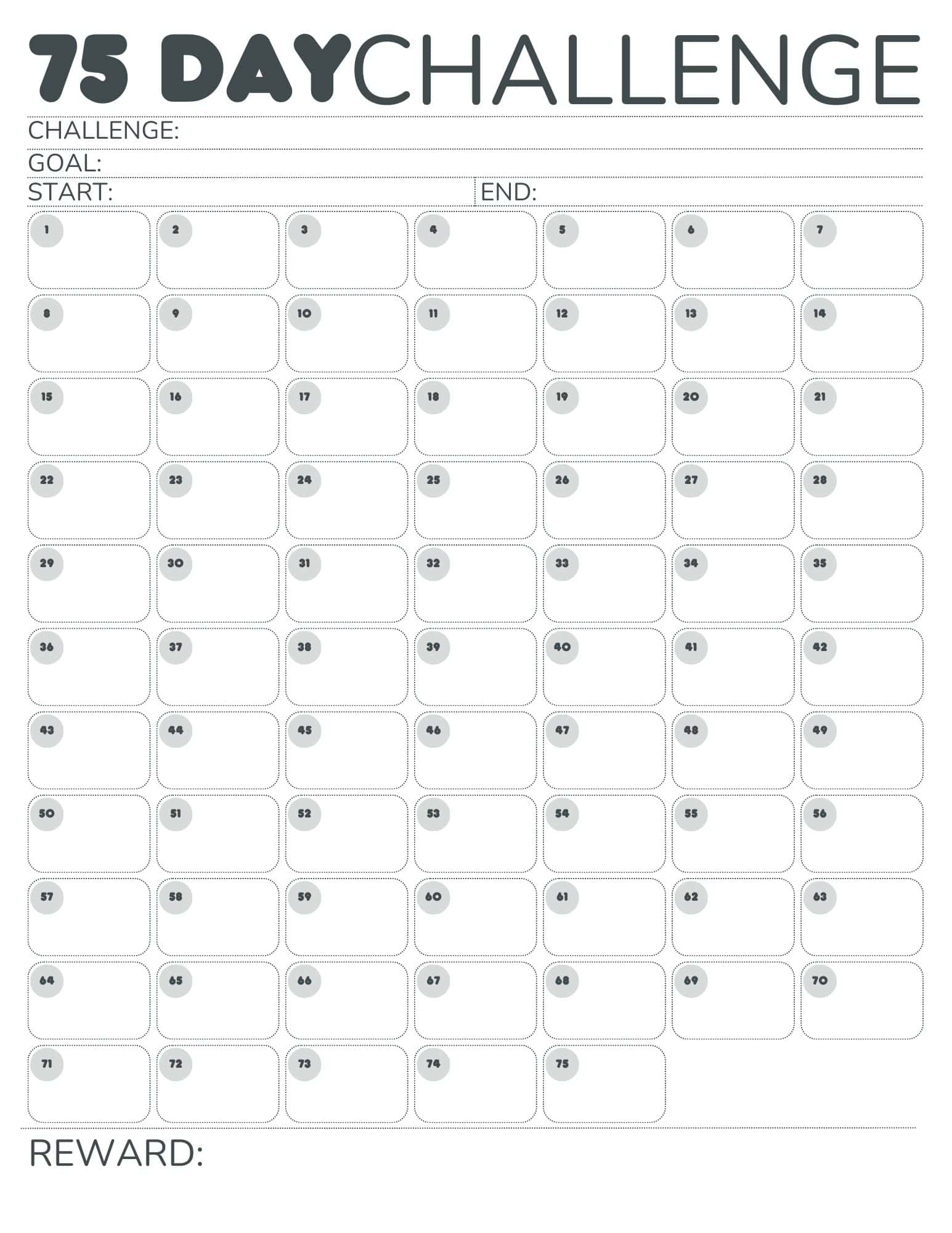Free Printable 75-Day Challenge Calendar For 75 Hard, 75 Medium pertaining to 75 Hard Challenge Printable Free