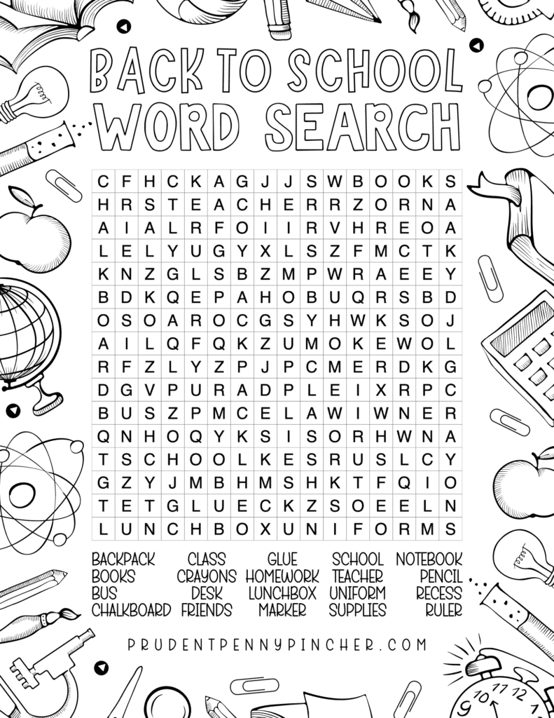 Free Printable Back To School Word Search For Kids - Prudent Penny intended for Back To School Word Search Free Printable