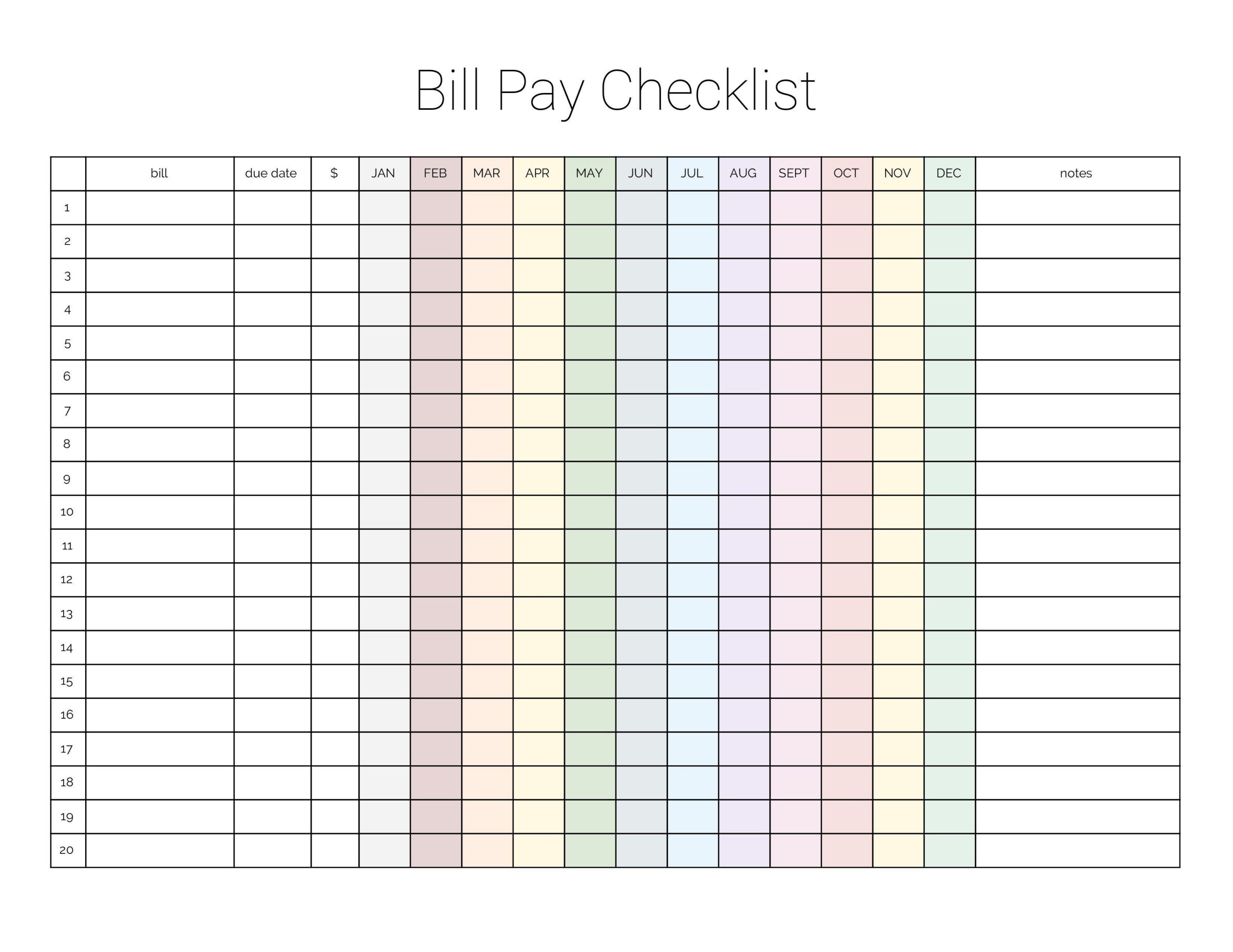 Free Printable Bill Pay Checklist - Printable Party Favors with regard to Bill Payment Checklist Free Printable